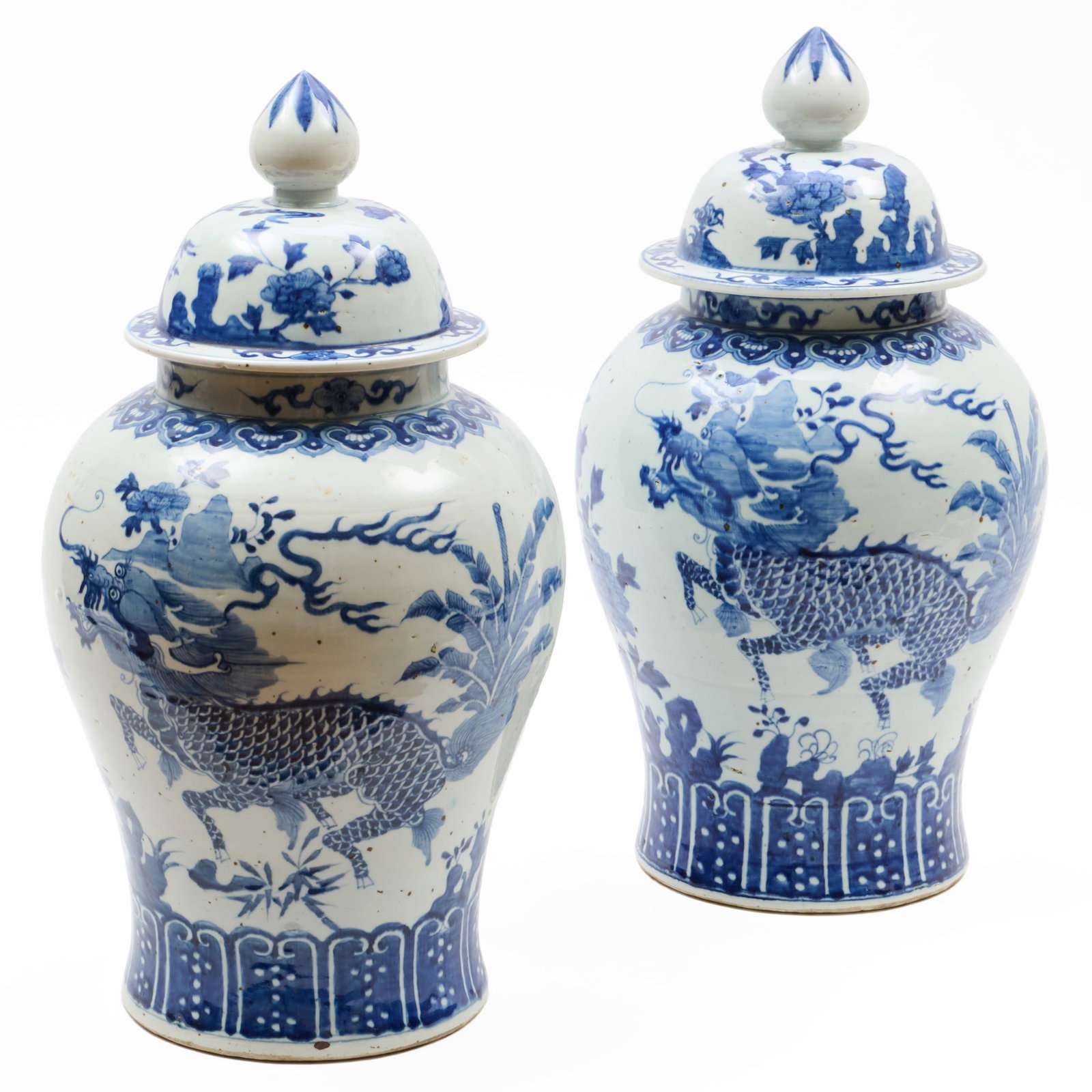 Pair of Chinese Blue and White Porcelain Jars and Covers (1 of 8)