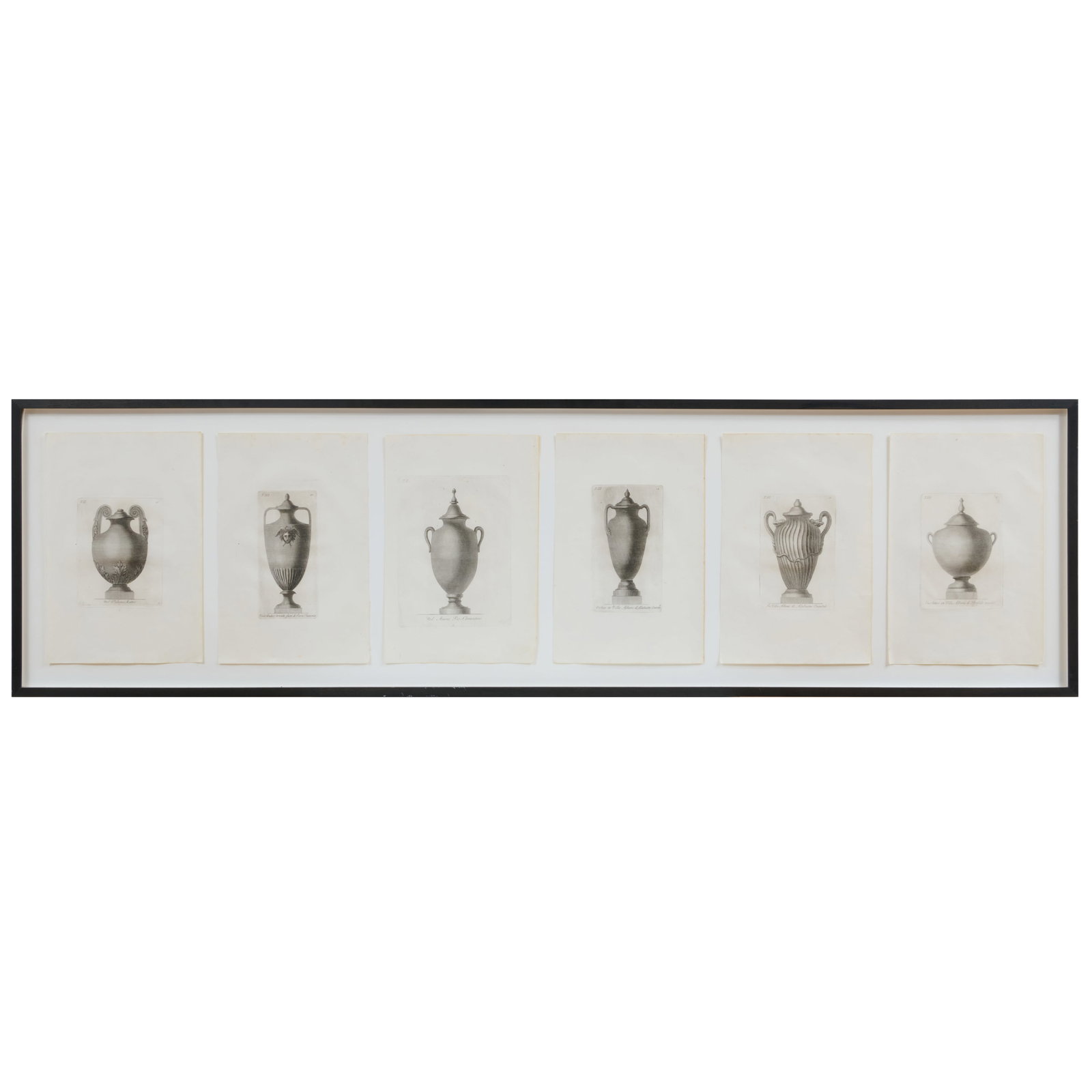 European School: Design for an Urn: Six Plates: Six etchings and engravings in black on wove paper, all unsigned. Each approx. 13 x 9 in. (sheet), 17 1/4 x 63 1/2 in. (framed together).