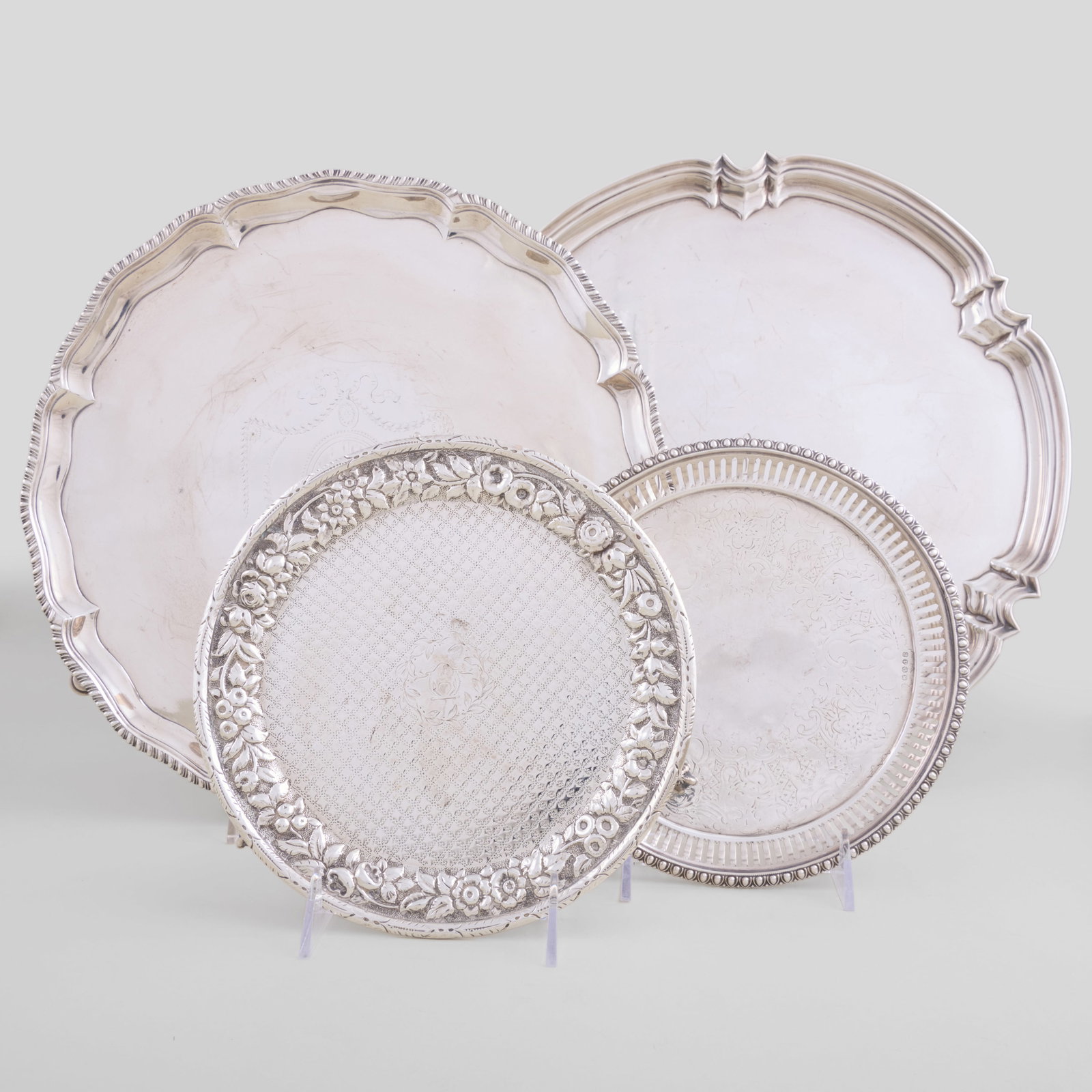 Two Silver Salvers and Two Silver Plate Salvers (1 of 17)