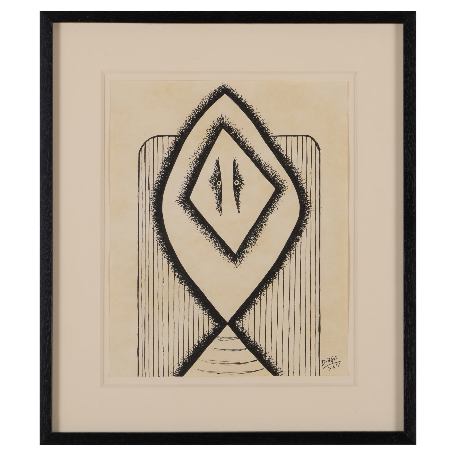 Roberto Diago (1920-1955): Untitled: Roberto Diago (1920-1955): Untitled Ink on paper, 1949, signed 'Diago' and dated lower right. 11 1/4 x 9 in. (sheet), 16 1/2 x 14 1/2 in. (frame). Collection of Percival Paul Steinhart, III.