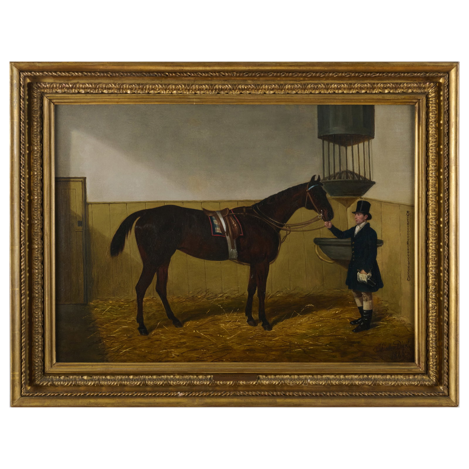James Loder of Bath (1784-1854): A Stallion Ready to Ride: James Loder of Bath (1784-1854): A Stallion Ready to Ride Oil on canvas, 1846, signed 'J. Loder' and dated lower right, lined. 23 x 30 1/4 in., 27 1/4 x 35 in. (frame). Sold Litchfield County Auctions