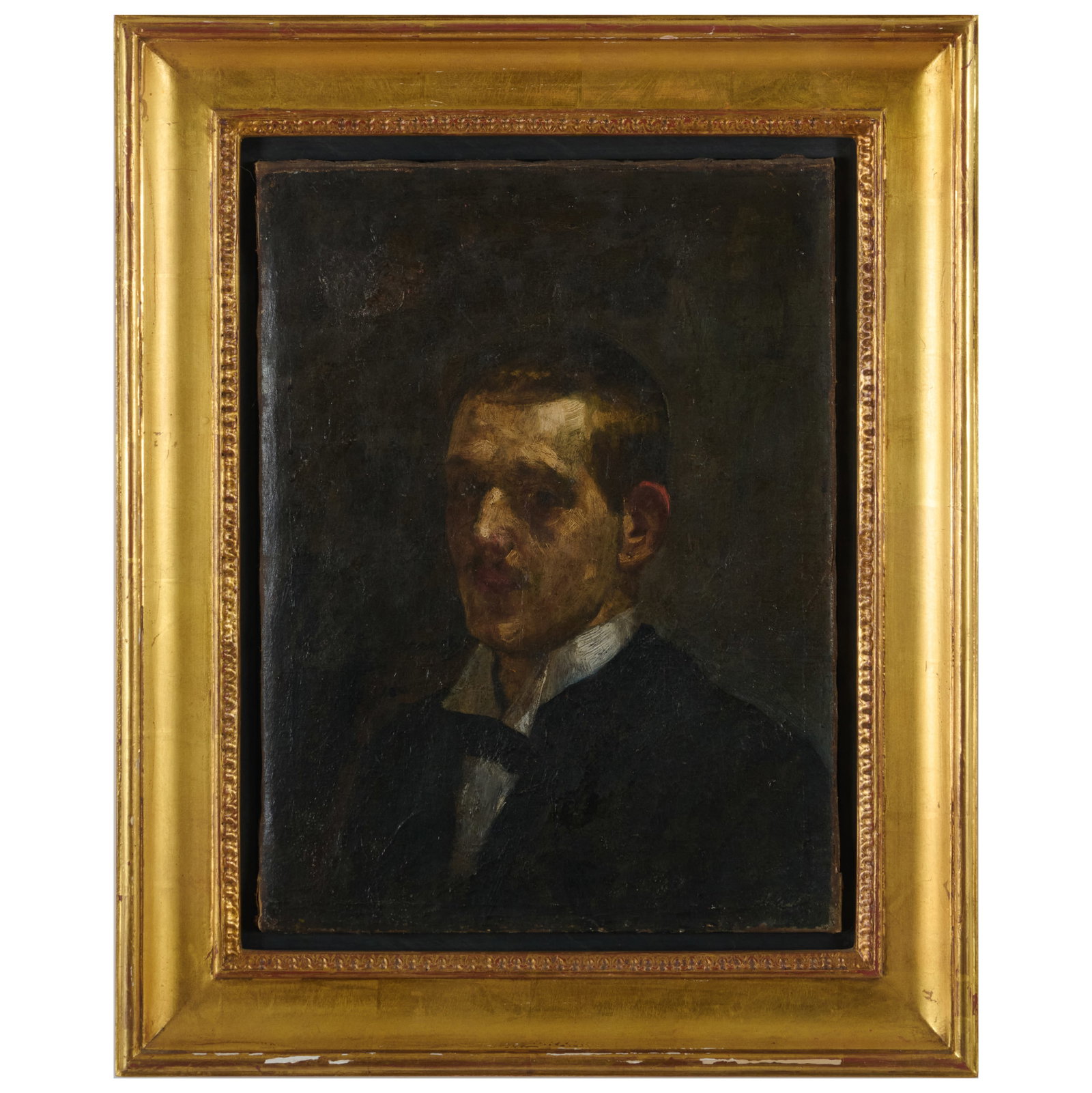 American School: Portrait of a Man with Moustache: Oil on canvas, unsigned, lined. 15 3/4 x 11 3/4 in., 21 1/2 x 17 1/2 in. (frame).