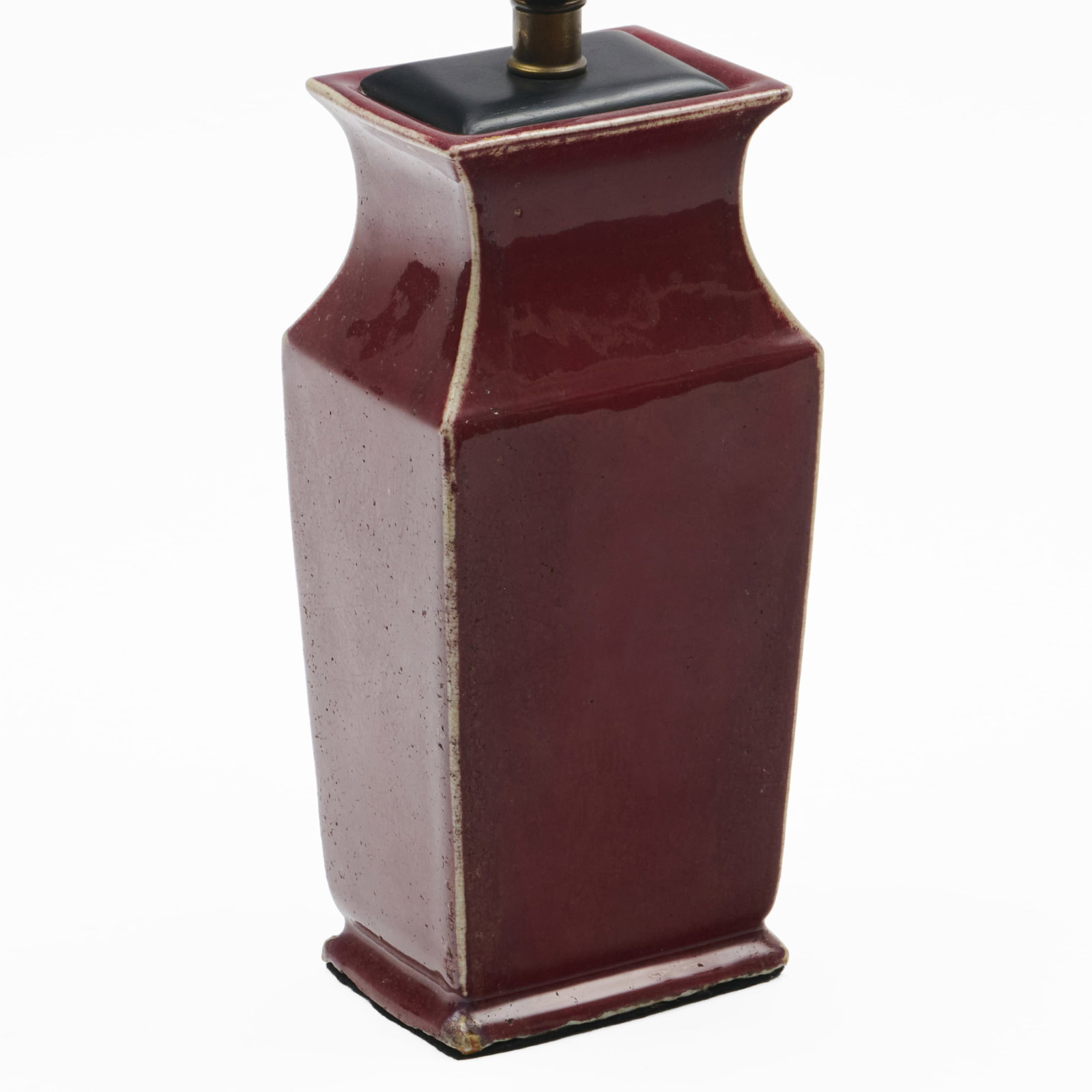 Chinese Copper Red Glazed Vase Mounted as a Lamp: The vase 12 x 5 1/2 x 4 1/4 in., 16 x 5 1/2 x 4 1/4 in. (to socket).