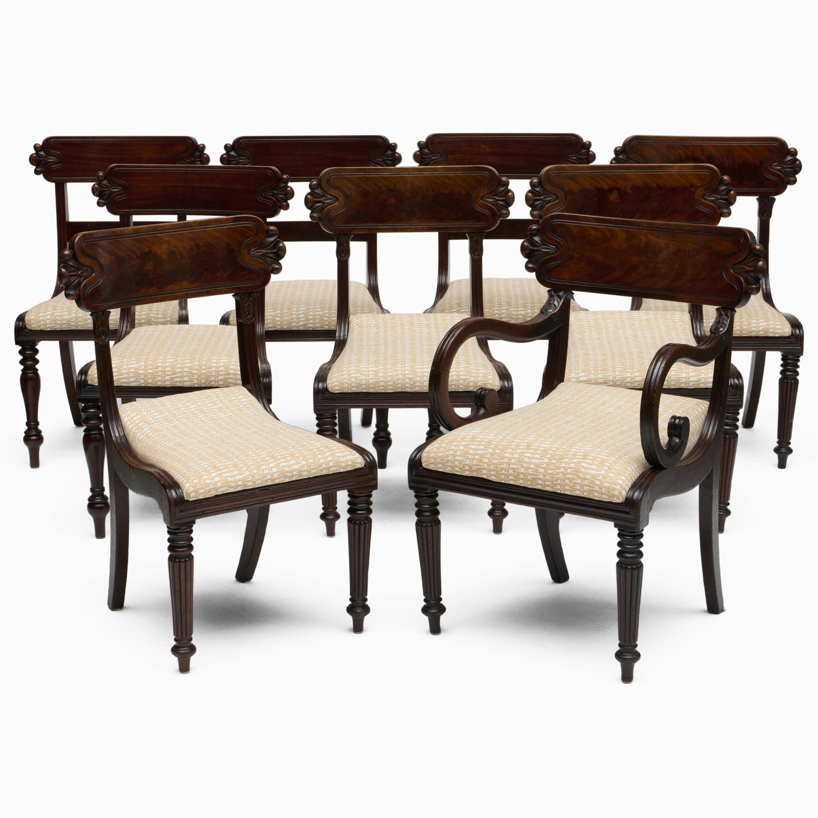 Set of Nine William IV Carved Mahogany Dining Chairs (1 of 8)