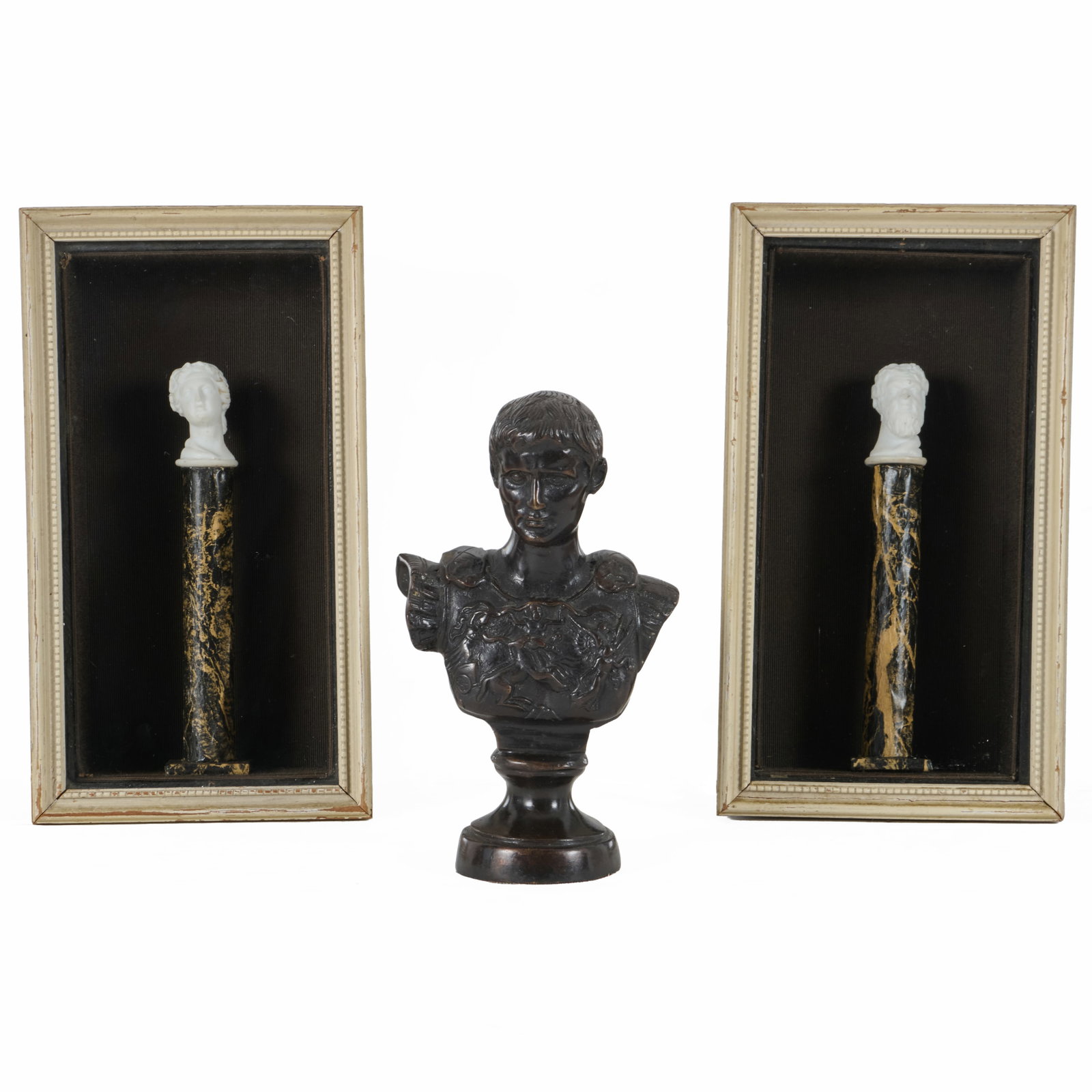 Bronze Bust of Julius Caesar with Two Parian Busts on Faux Painted Pedestals within Painted Shadow B (1 of 18)