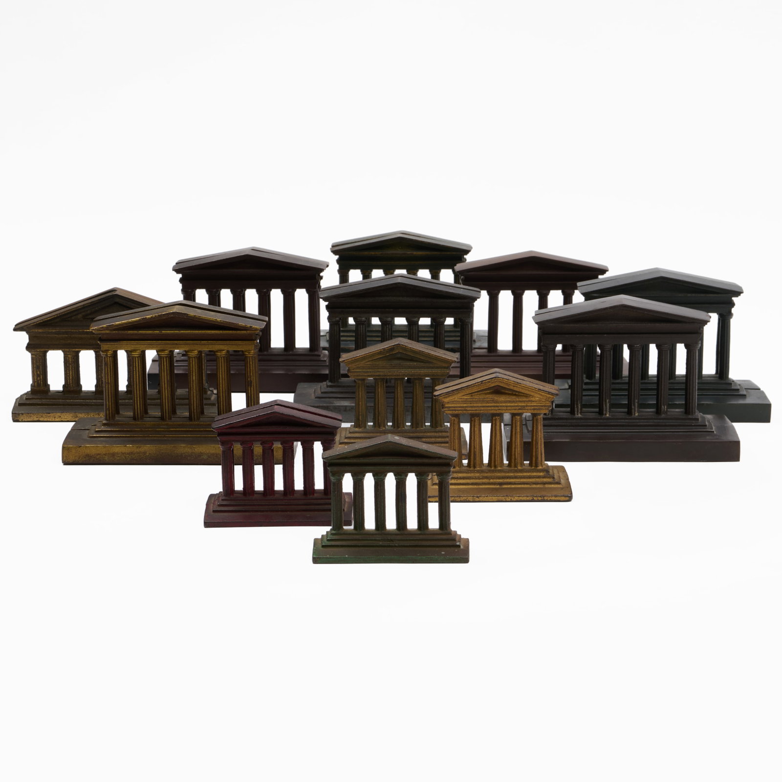 Large Collection of Twenty-Three Painted and Patinated Metal Models of the Parthenon: Large Collection of Twenty-Three Painted and Patinated Metal Models of the Parthenon 4 3/4 x 7 x 1 3/4 in., the tallest.3 x 4 x 1 1/4 in., the smallest. Collection of Percival Paul Steinhart, III.
