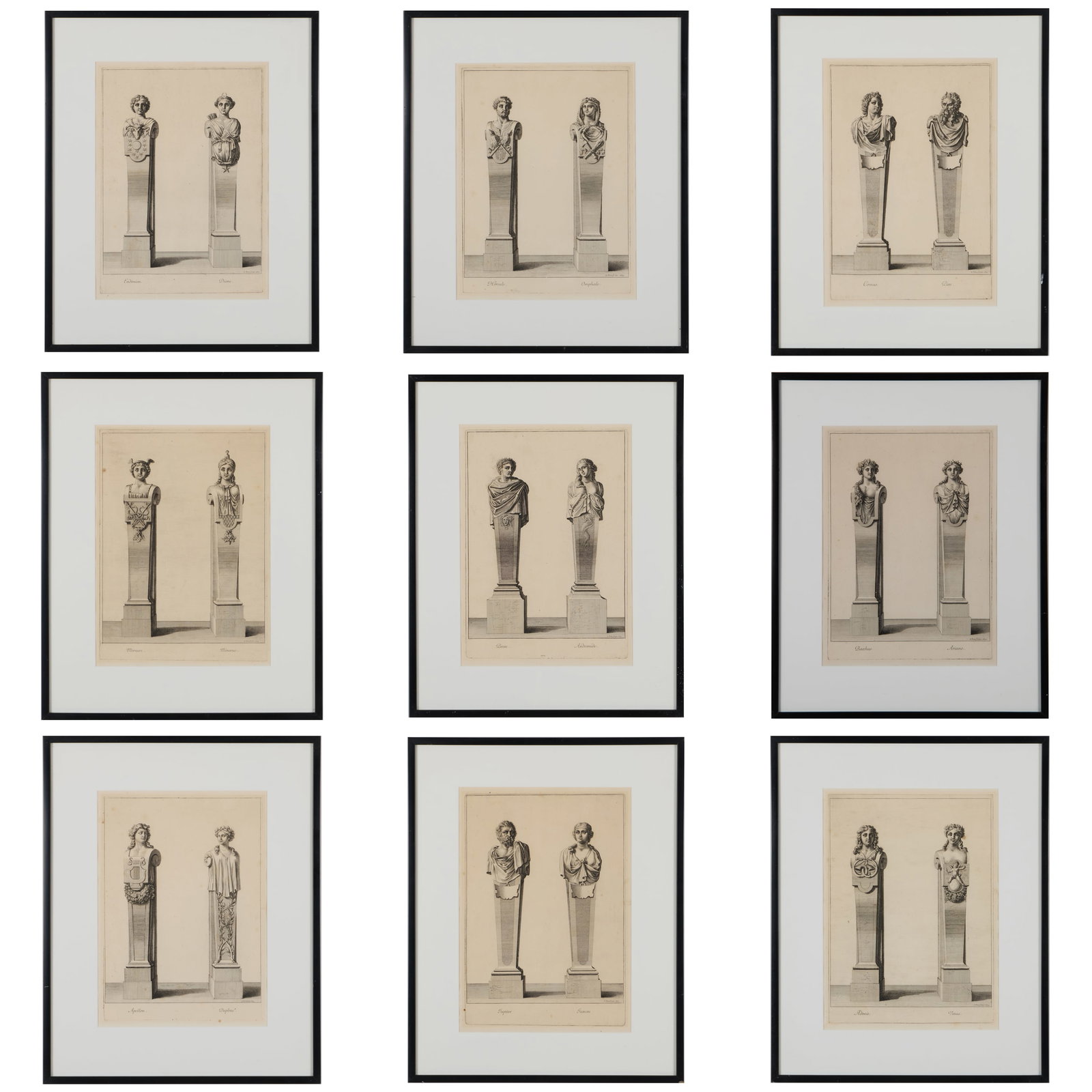 Jean Lepautre (1618-1682): Mythological Busts: Group of Nine: Jean Lepautre (1618-1682): Mythological Busts: Group of Nine Nine etchings in black on laid paper, 1674. All 16 1/2 x 12 in. (sight), 24 x 19 1/4 in. (frame). Collection of Percival Paul Steinhart,