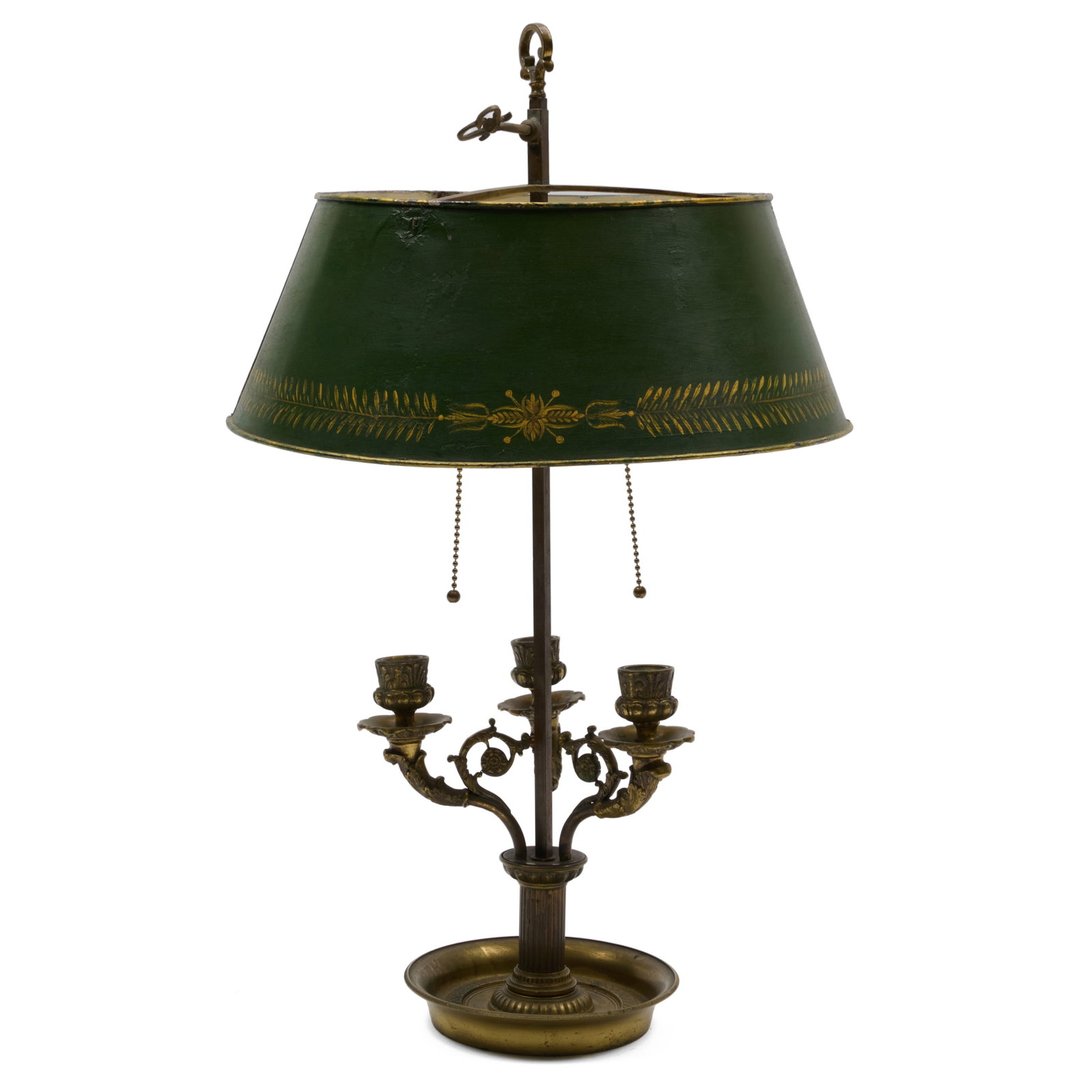 French Bronze and Tole Three Branch Retractable Bouillotte Lamp (1 of 7)
