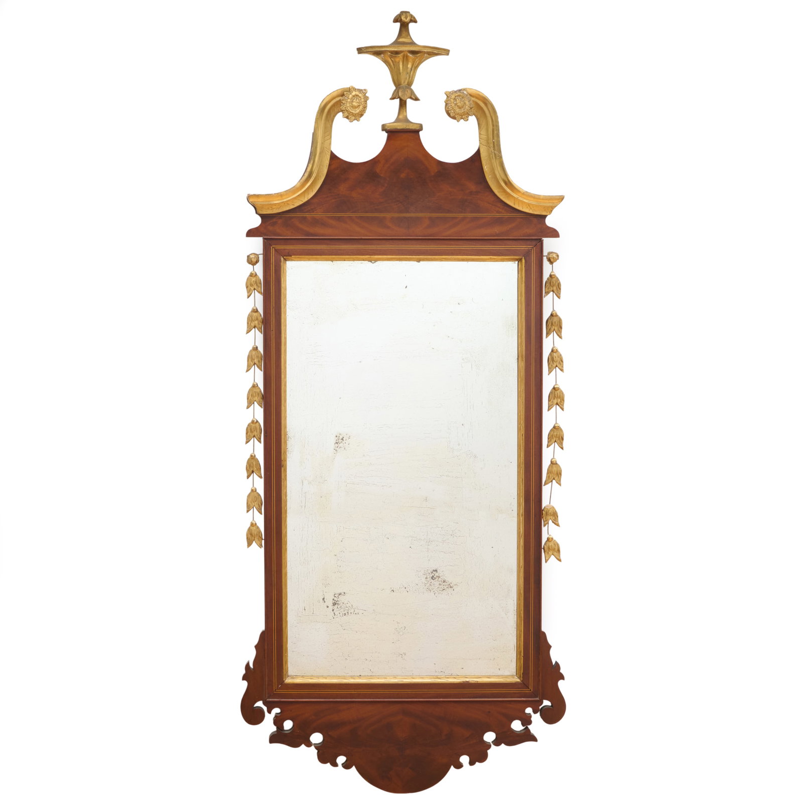 George II Style Mahogany and Giltwood Mirror: 4 ft. 8 x 23 1/2 in.