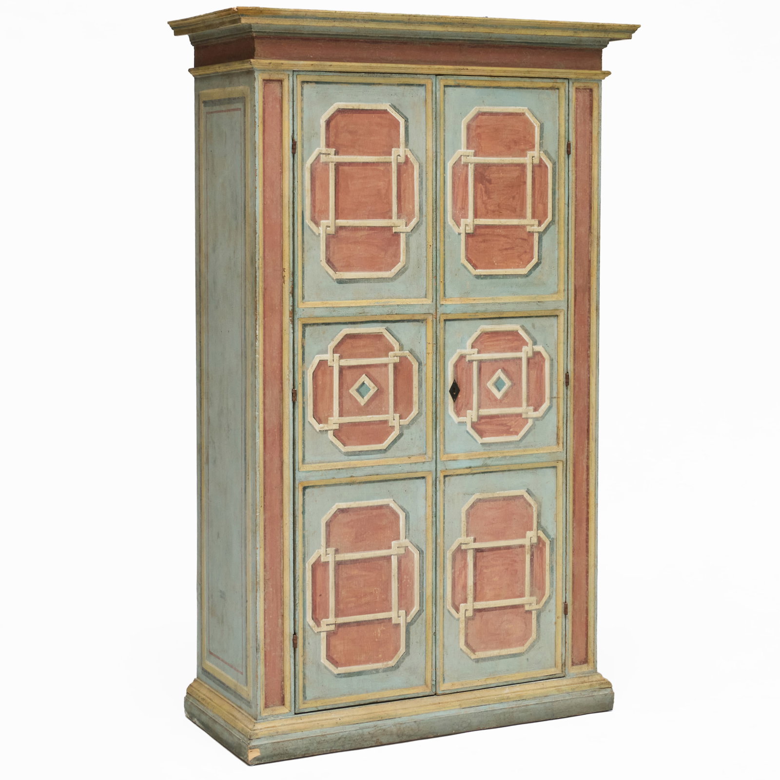 Modern Polychrome Painted Armoire: Fitted with a dowel rod on the interior. 6 ft. 5 x 44 x 20 in.