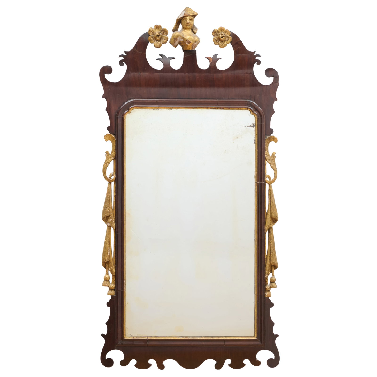 George III Mahogany and Parcel Gilt Mirror: 45 x 22 in.