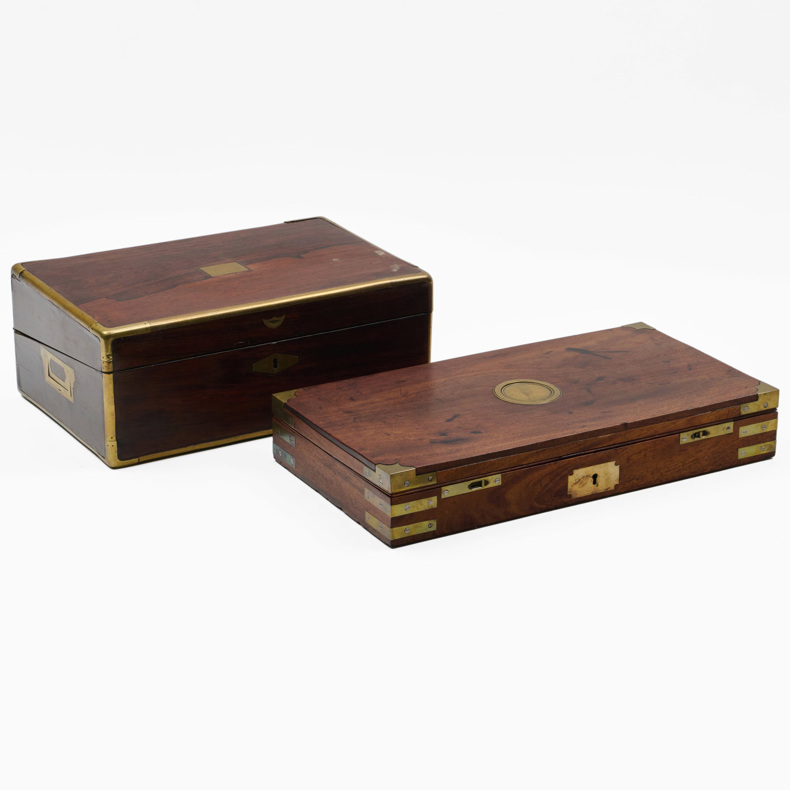 English Brass-Mounted Mahogany Pistol Case and a Similar Rosewood Lap Desk: Pistol case, 3 x 18 x 9 1/4 in. Lap desk, 6 x 15 x 9 1/2 in.
