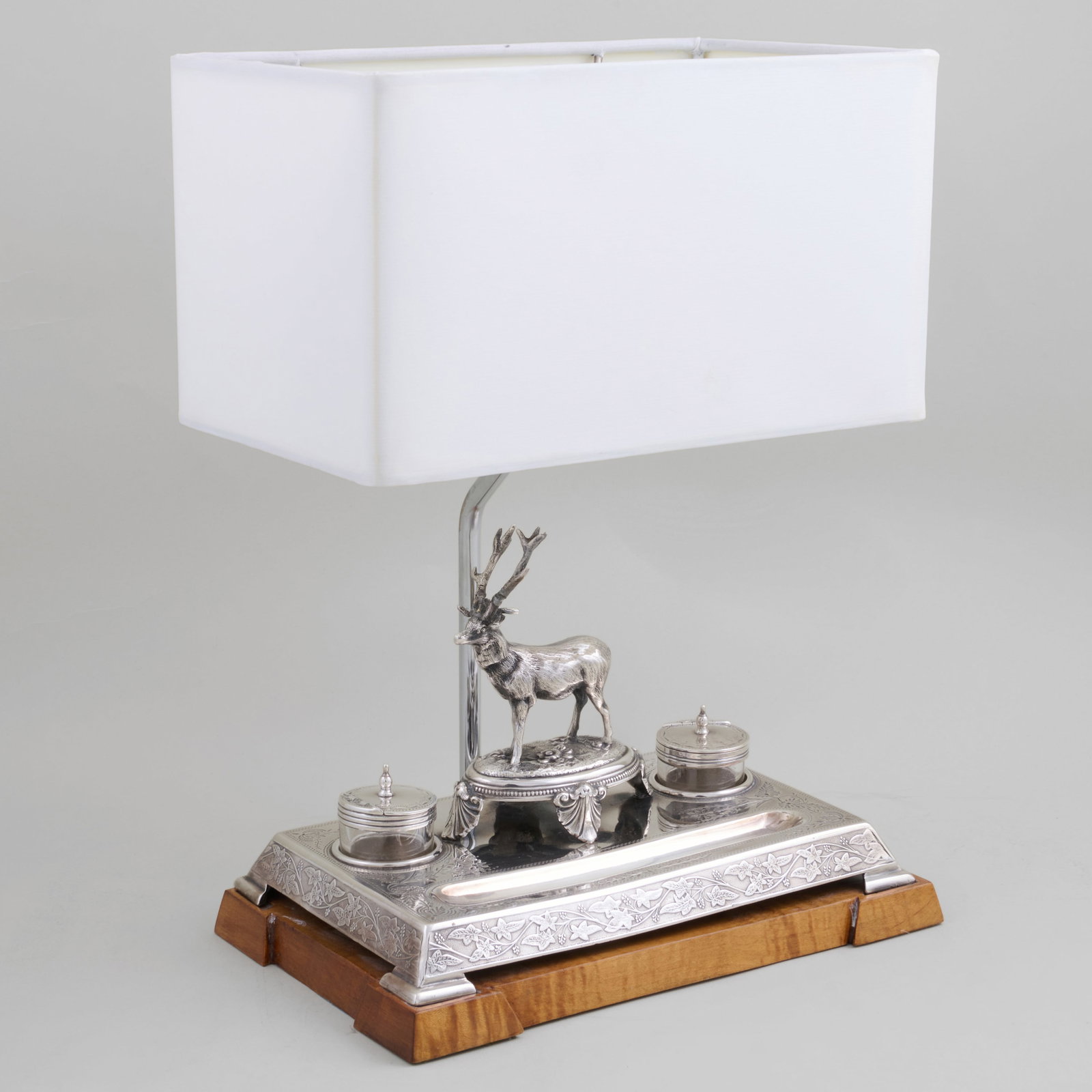 Silver Plate Inkstand Mounted as a Lamp: 13 3/4 x 9 3/4 x 7 1/2 in. (overall).