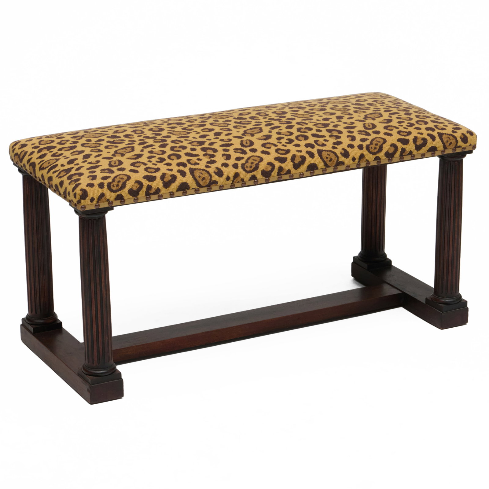 Neoclassical Style Mahogany Bench with Leopard Upholstery (1 of 10)