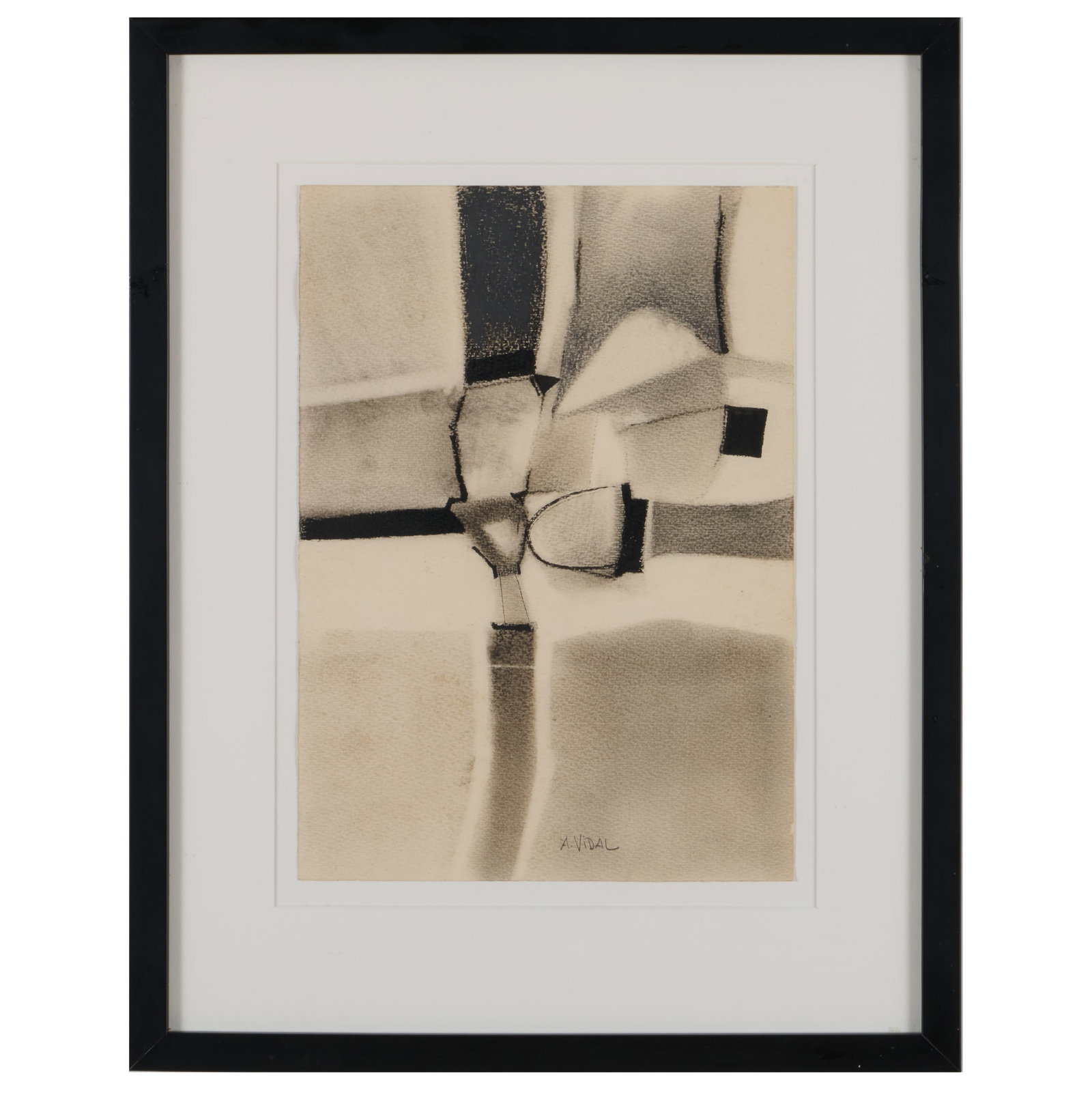 Antonio Vidal (1928-2013): Untitled: Chalk and ink on paper, signed 'A. Vidal' lower center. 14 3/8 x 10 in. (sheet), 21 3/4 x 16 3/4 in. (frame).