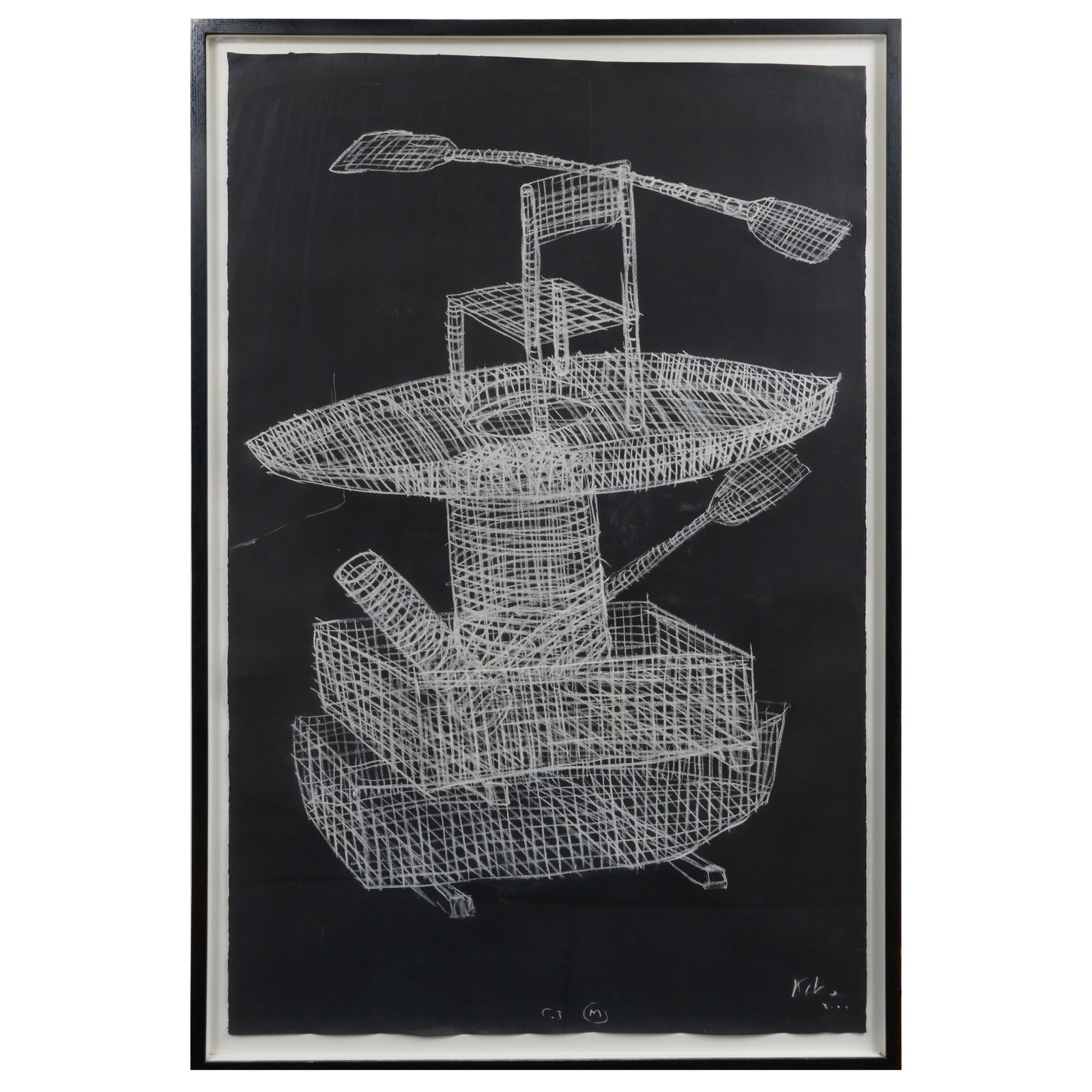 Kcho (b. 1970): Columna Infinita Muerte: Kcho (b. 1970): Columna Infinita Muerte Pastel on black paper, 2000, signed 'Kcho' and dated lower right, indistinctly inscribed lower center, with label from Barbara Gladstone Gallery, NY. 77 1/2 x 5