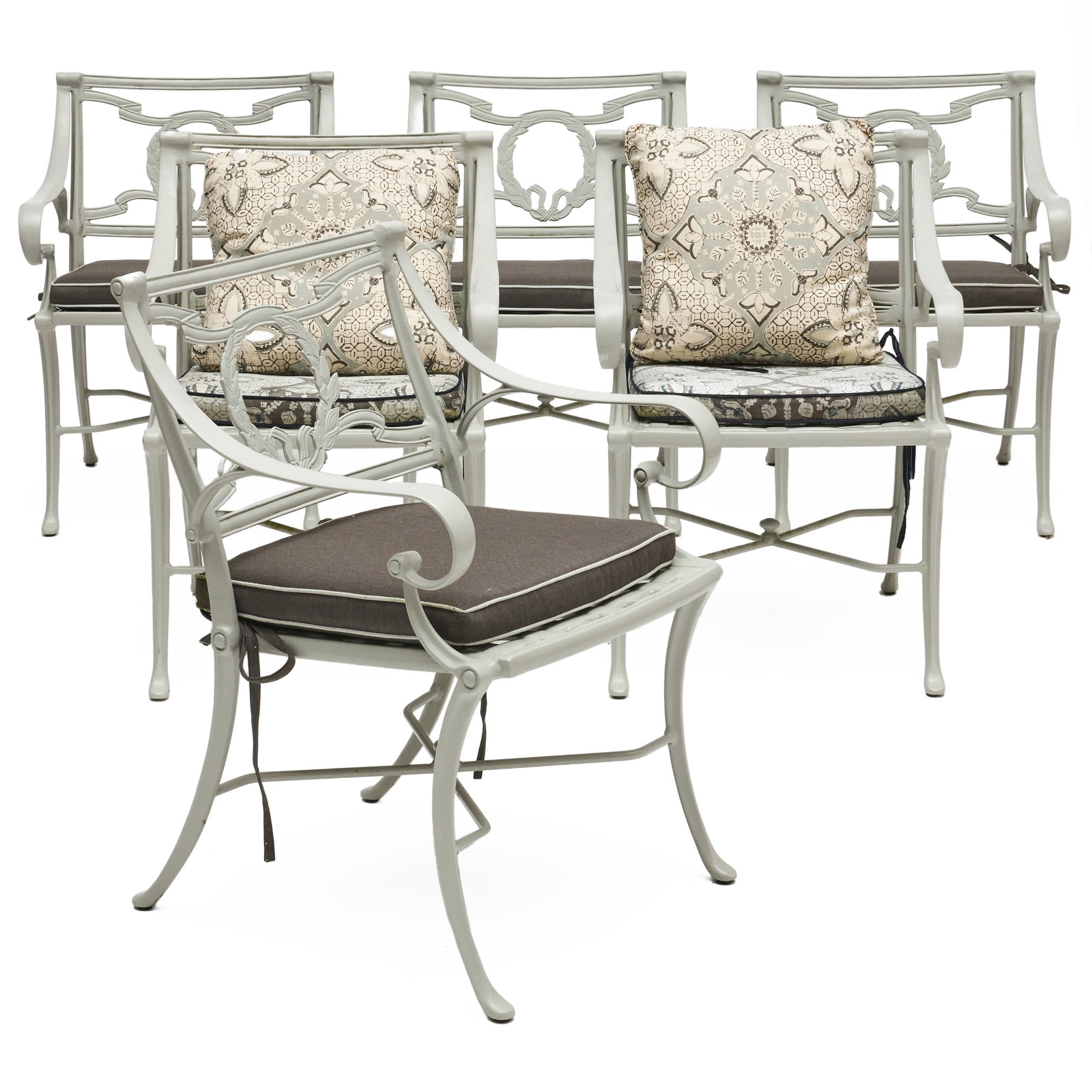 Set of Six Grey Painted Cast Iron Garden Chairs (1 of 9)