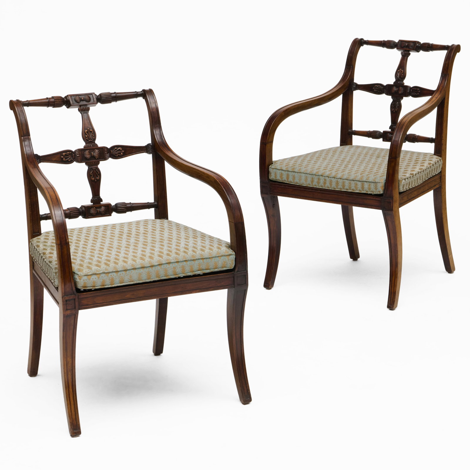 Pair of Regency Style Stained Fruitwood and Caned Armchairs (1 of 11)