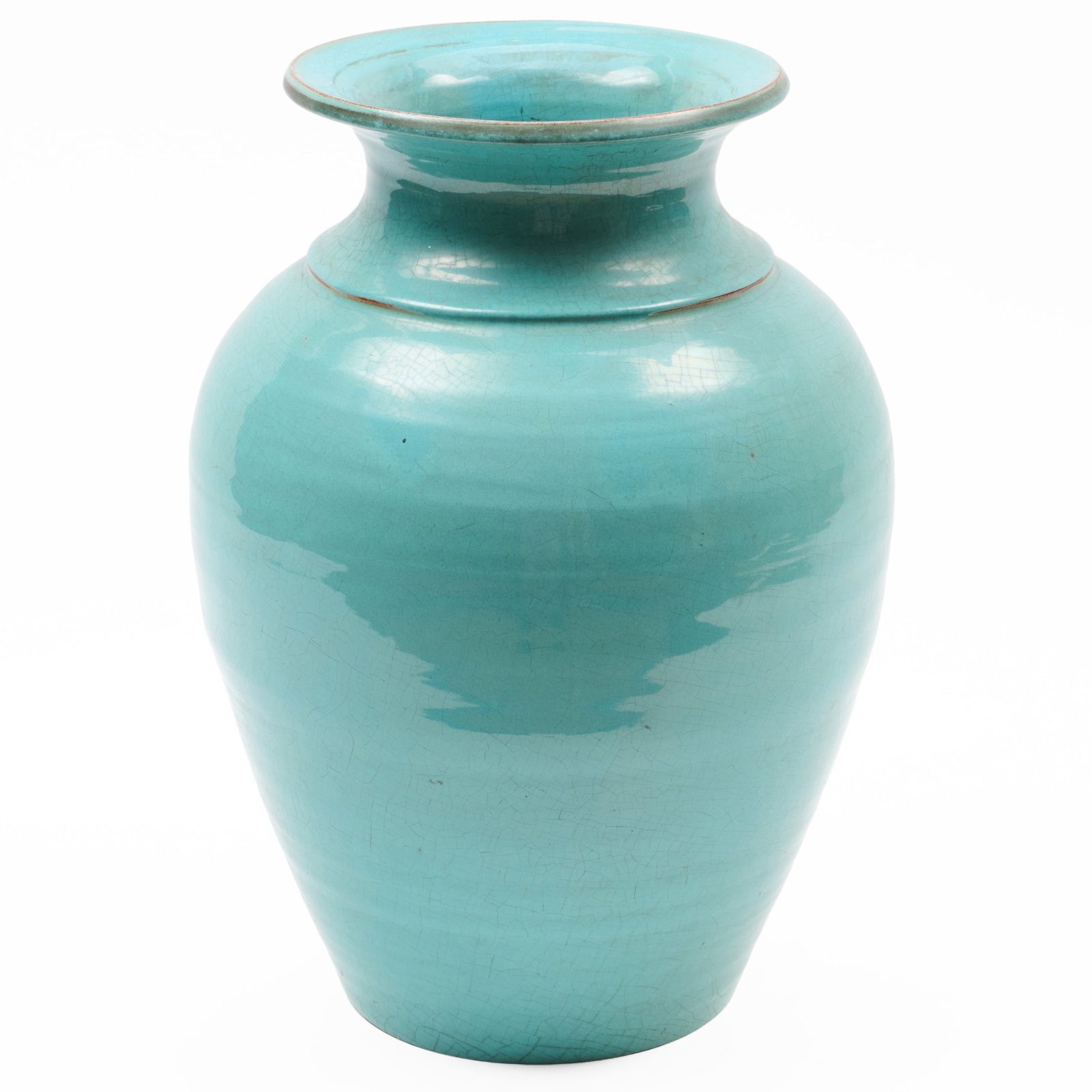 Turquoise Glazed Pottery Urn: 19 x 11 in. diam.