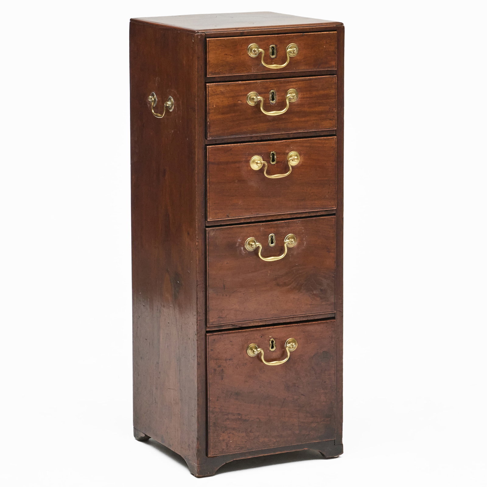 George III Mahogany Medicine Chest: With a label inscribed: "Medicine chest belonged to Dr. Johns who who practiced in Salem & Marblehead until 1783 - at close of war he went to Jamaica, B.W.I. - His portrait painted for a cousin, a