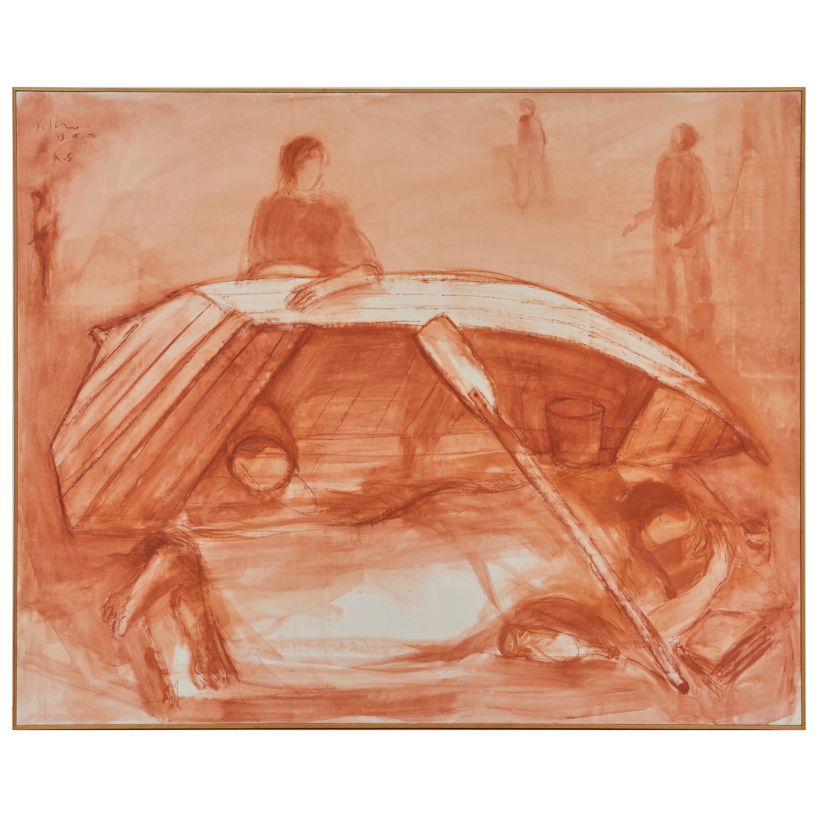 Kcho (b. 1970): A.S: Sanguine on canvas, 2006, signed 'Kcho', titled and dated upper left, with label from Marlborough Gallery, Madrid. 62 x 77 1/2 in., 62 1/2 x 78 in. (frame).