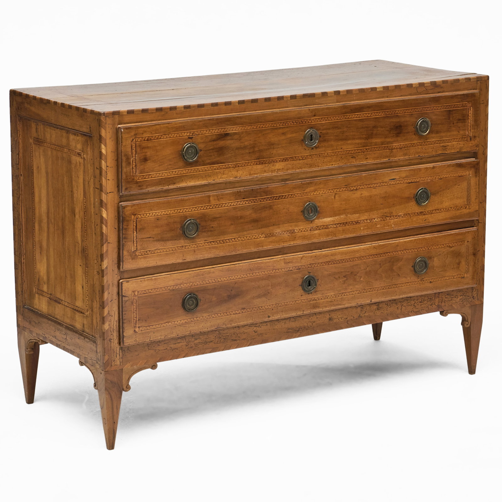 Italian Neoclassical Inlaid Walnut Chest of Drawers: 35 1/2 x 4 ft. 2 x 21 in.