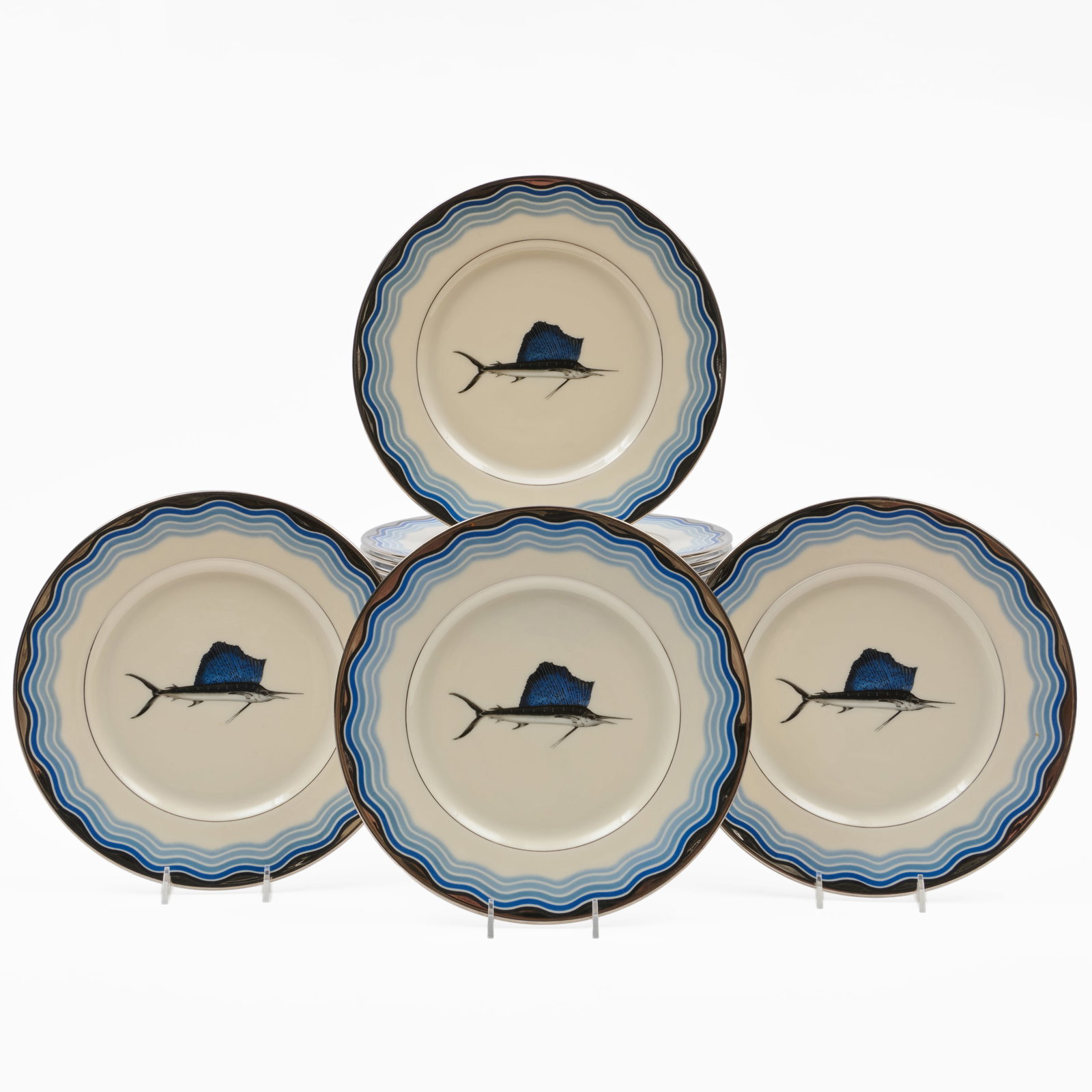 Set of Twelve Lenox for Black, Starr & Frost Porcelain 'Sailfish' Dinner Plates (1 of 7)