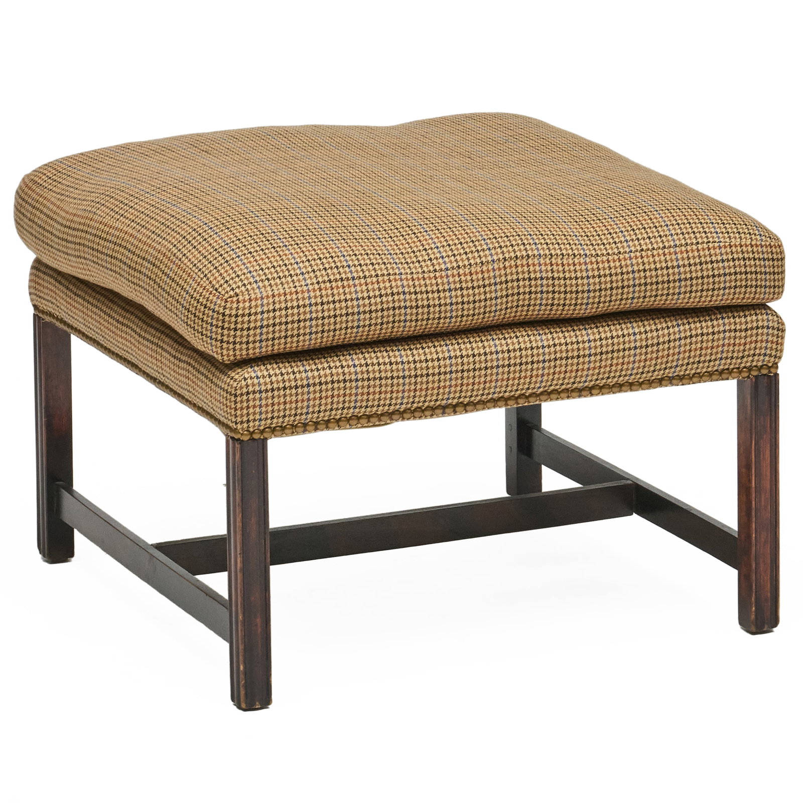 George III Style Mahogany and Houndstooth Wool Upholstered Stool: George III Style Mahogany and Houndstooth Wool Upholstered Stool 18 x 25 x 25 in. Collection of Percival Paul Steinhart, III.