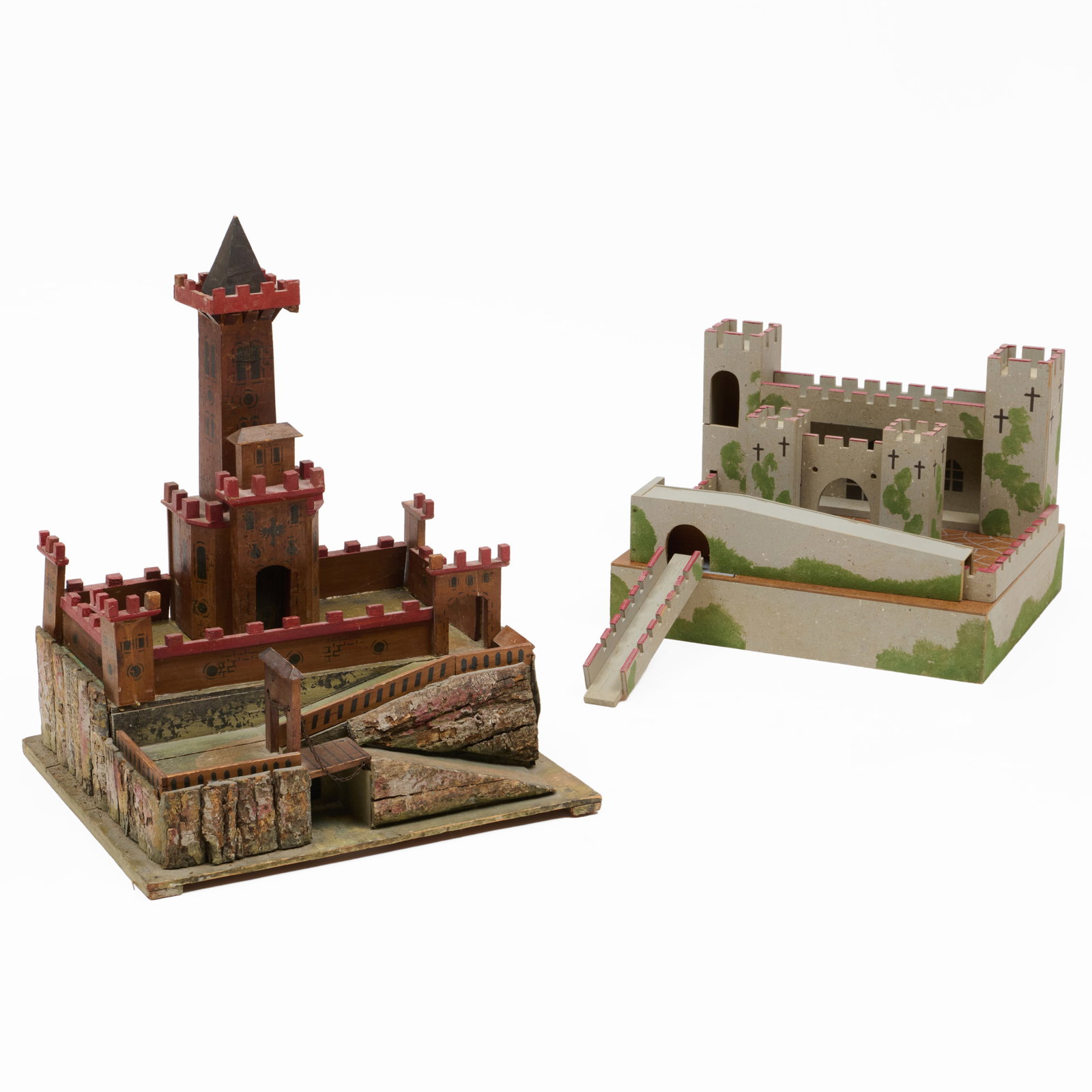 Two Painted Models of Castles: Two Painted Models of Castles The tallest, 19 3/4 x 16 1/2 x 14 1/4 in.The smallest, 11 x 16 x 13 1/4 in. Collection of Percival Paul Steinhart, III.