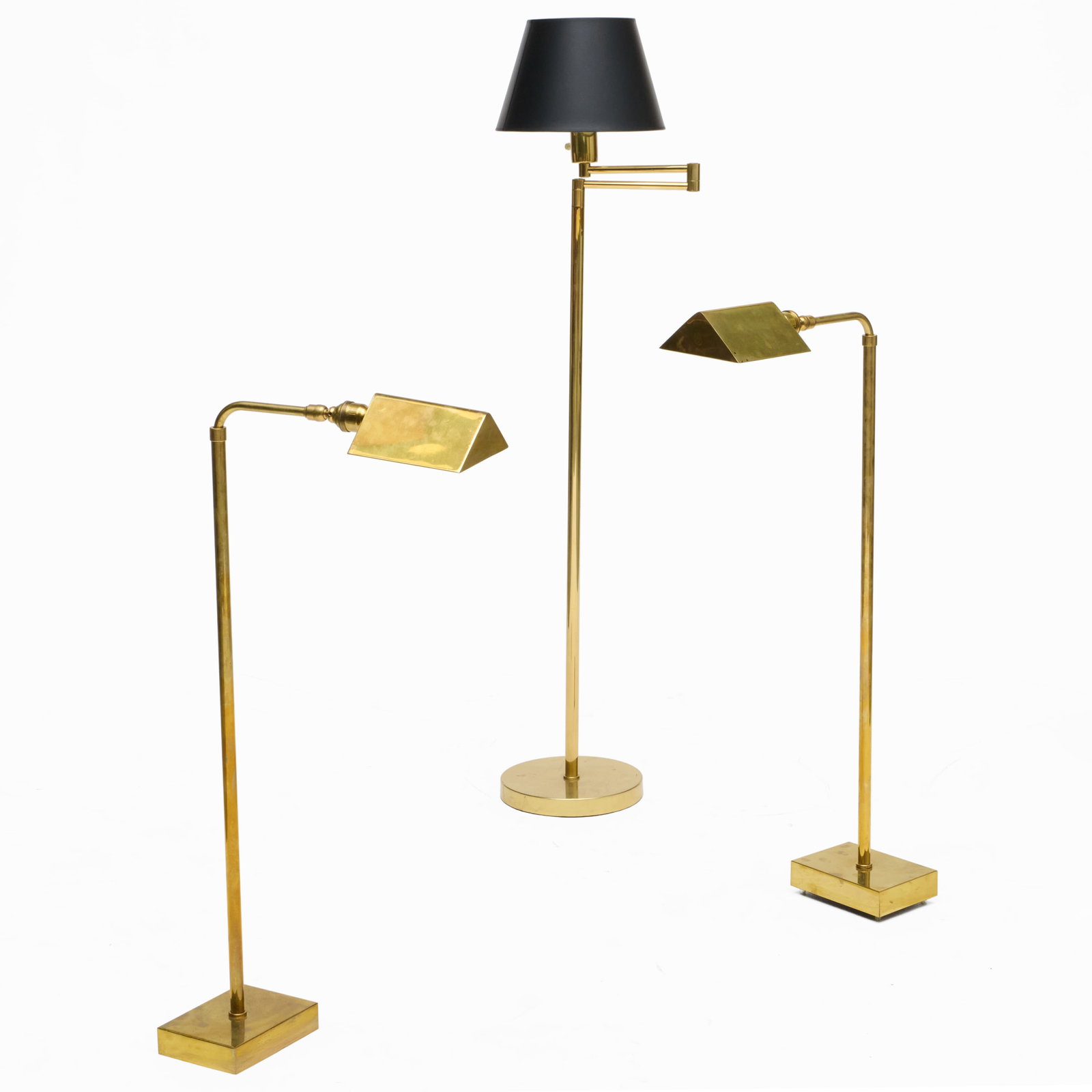 Pair of Retractable Brass Reading Lamps with Similar Brass Reading Lamp with a Black Shade (1 of 19)
