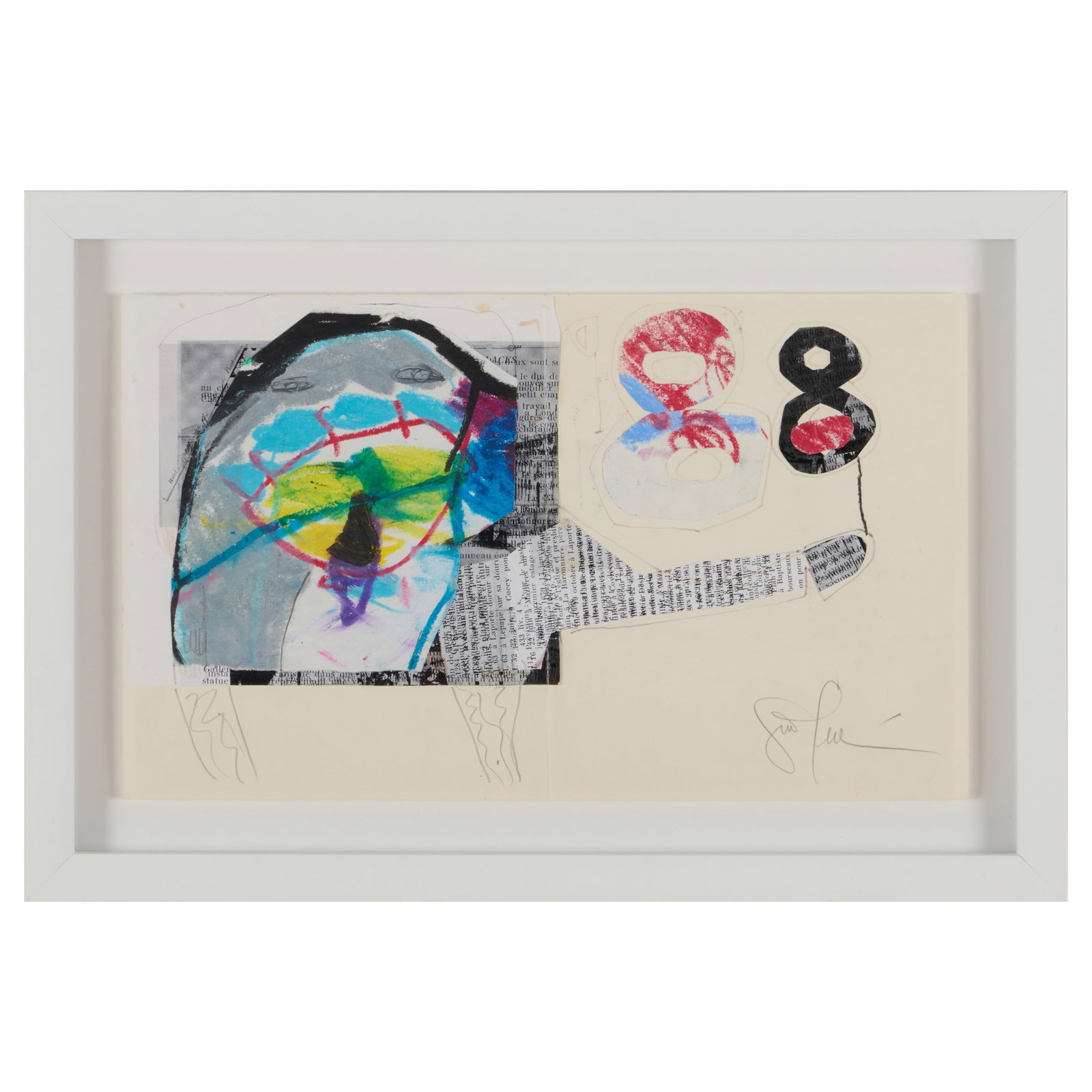 20th/21st Century School: Untitled: Mixed media on paper, indistinctly signed lower right. 8 x 13 in. (sheet), 11 x 16 in. (frame).