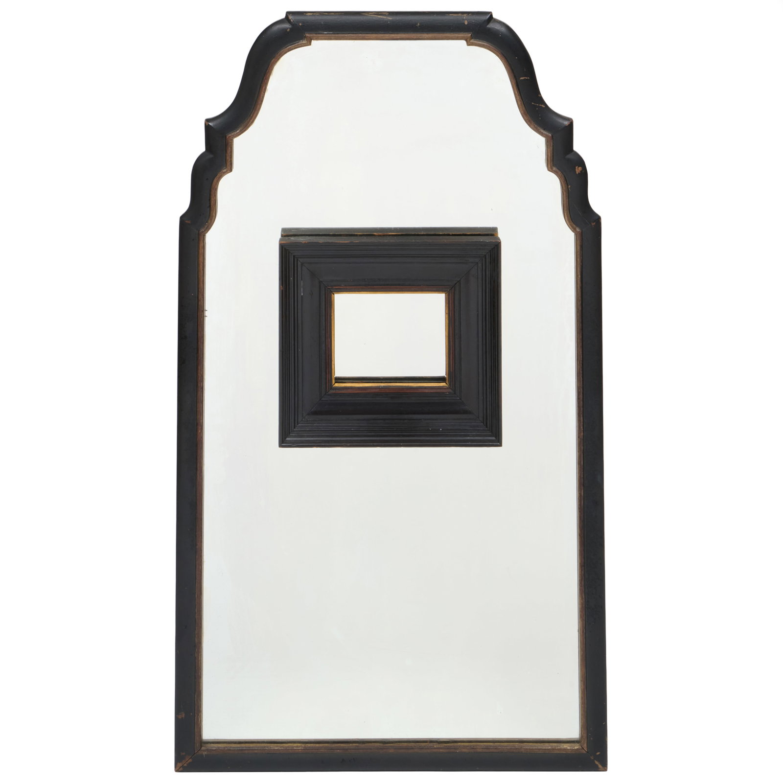 Queen Anne Style Ebonized Mirror with Frame: 34 x 20 in.
