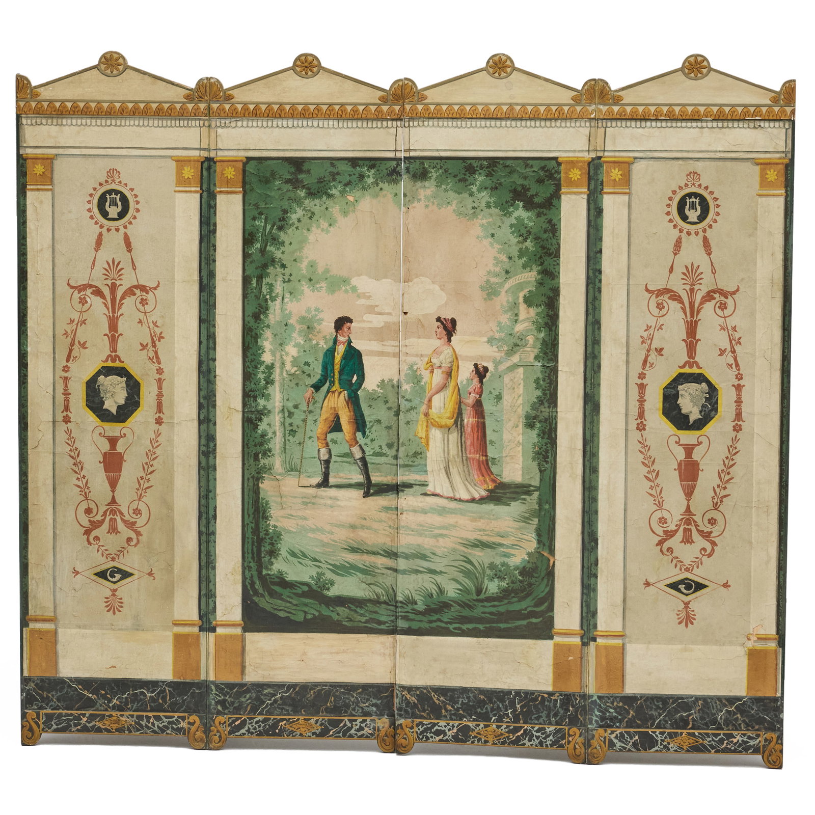 Pair of French Wallpaper Two-Panel Screens in the Empire Taste: Pair of French Wallpaper Two-Panel Screens in the Empire Taste 6 ft 6 3/4 in. x 21 1/2 in, each panel. Property of an Upper East Side Collector