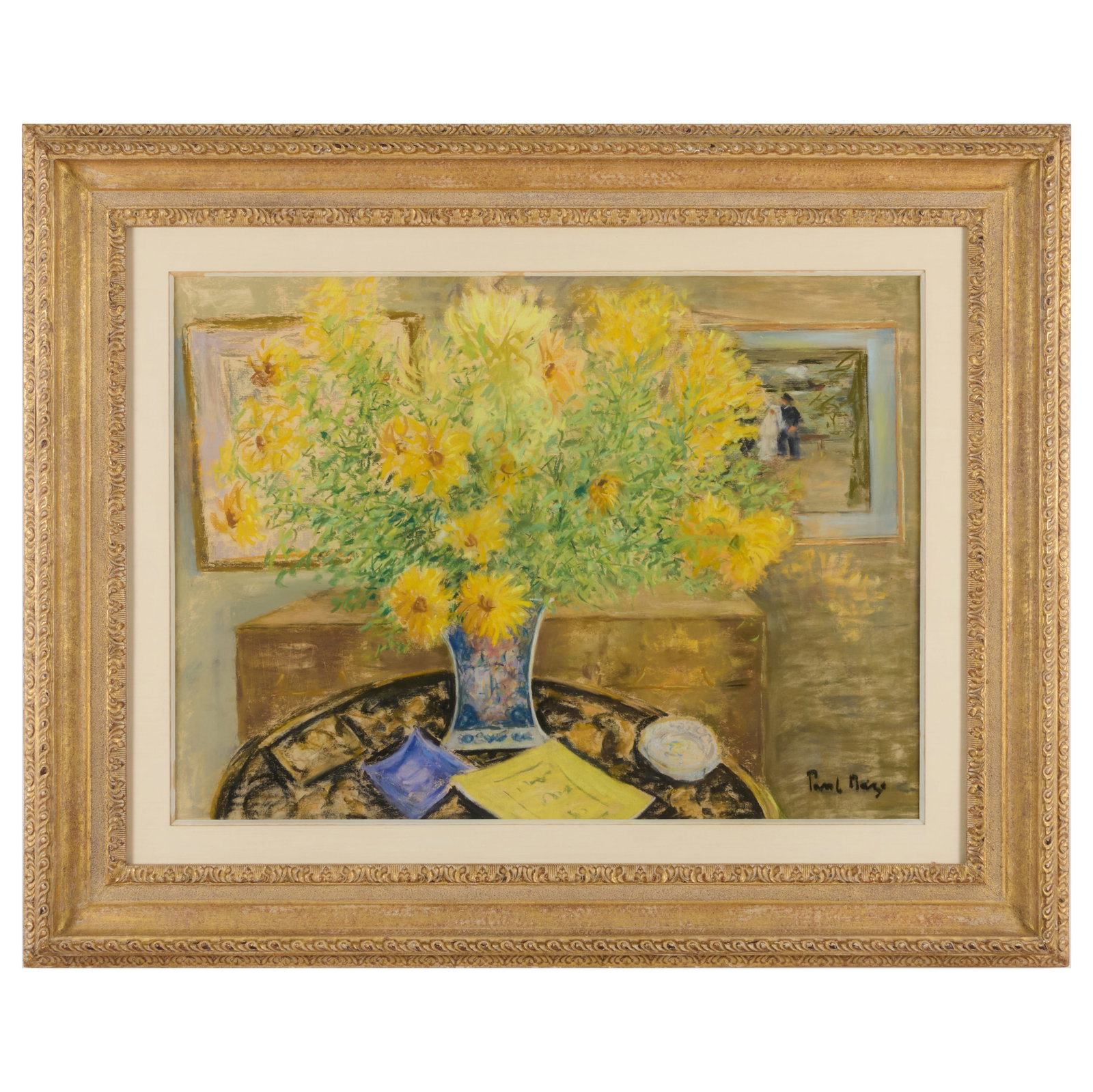 Paul Lucien Maze (1887-1979): Yellow Mums: Paul Lucien Maze (1887-1979): Yellow Mums Pastel on paper, signed 'Paul Maze' lower right, with label from Acquavella Galleries, NY. 21 1/2 x 29 1/2 in. (sight), 33 1/2 x 41 in. (frame).