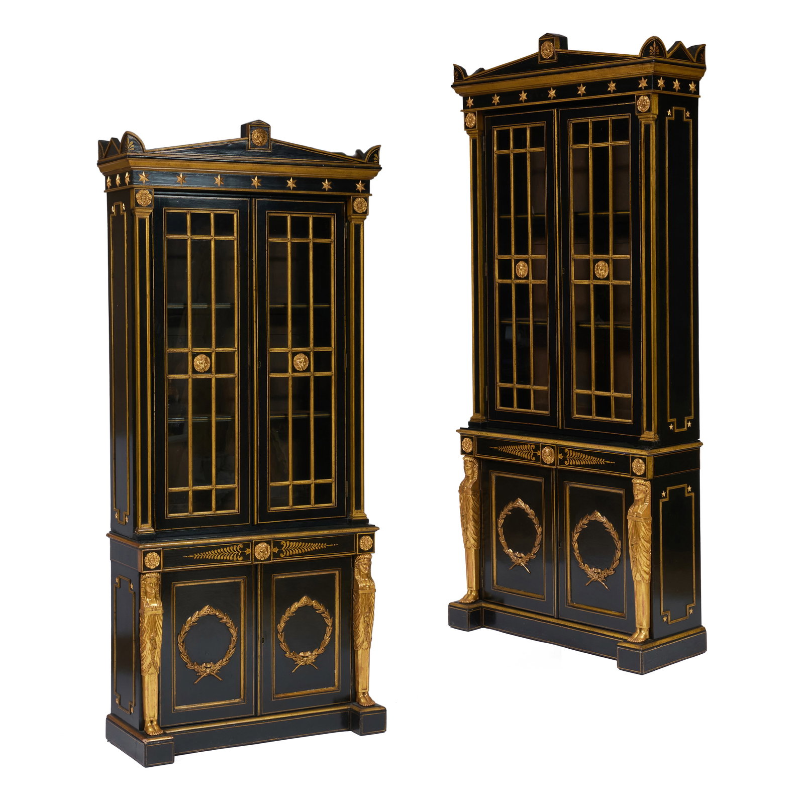 Pair of Regency Style Ebonized and Parcel-Gilt Cabinets (1 of 16)