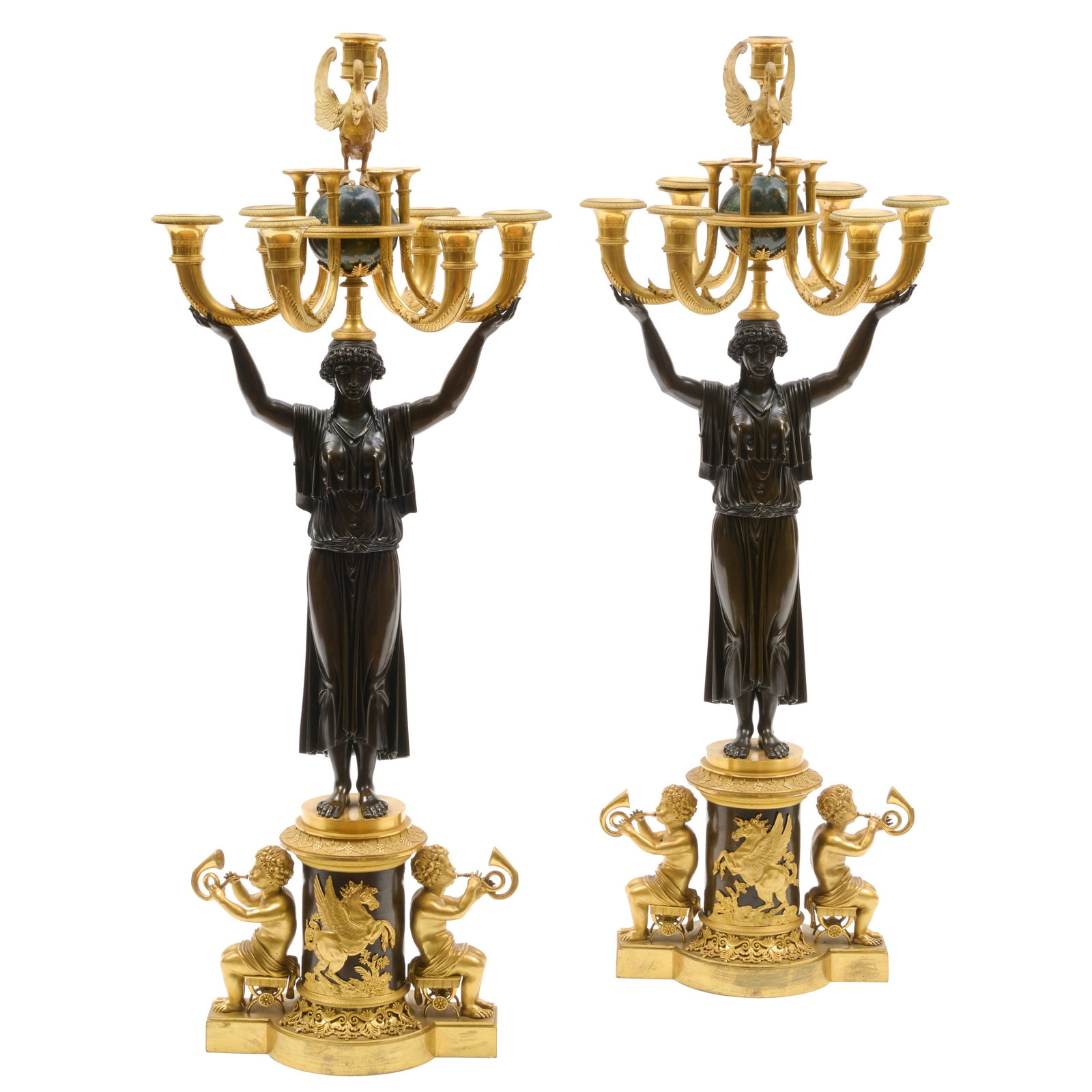 Pair of Empire Style Patinated and Gilt-Bronze Seven-Light Candelabra (1 of 11)