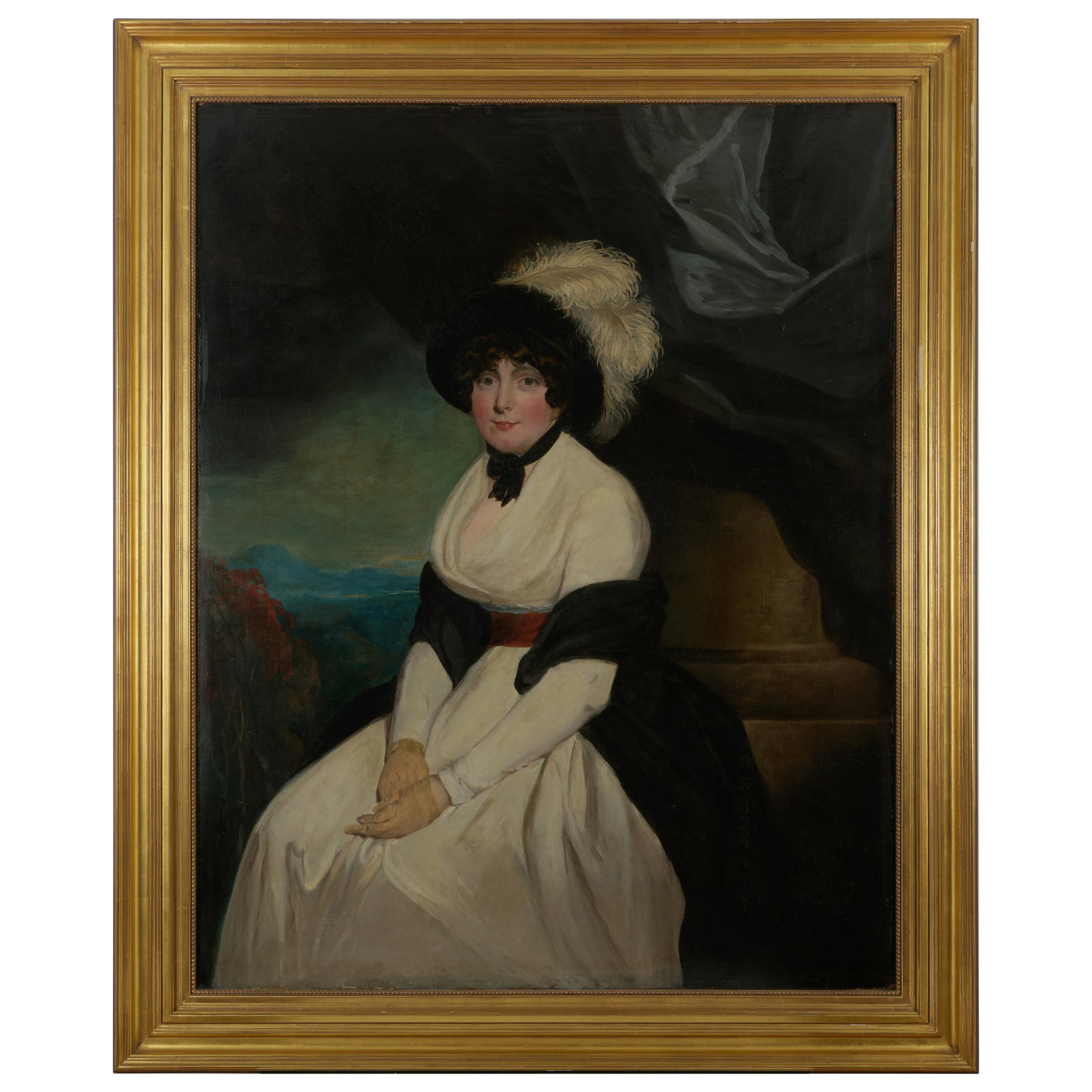 English School: Portrait of a Seated Lady: English School: Portrait of a Seated Lady Oil on canvas, unsigned, lined. 50 1/2 x 40 in., 59 x 48 1/2 in. (frame). Sold venue unknown, March 30, 1982, Lot 49.