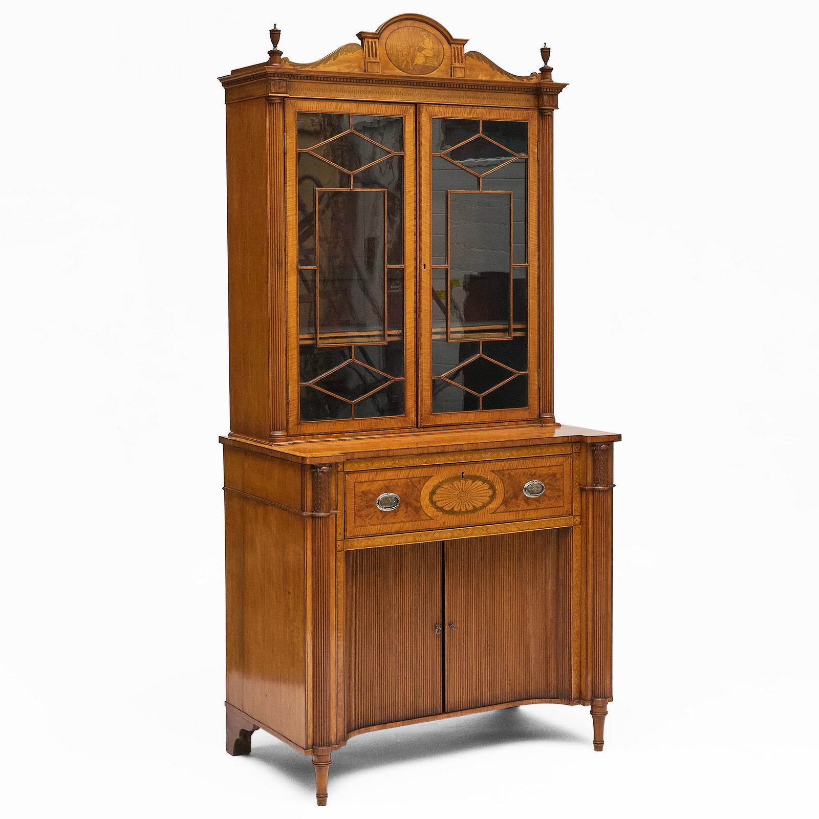 Fine Edwardian Inlaid Satinwood and Marquetry Secretary Bookcase (1 of 10)