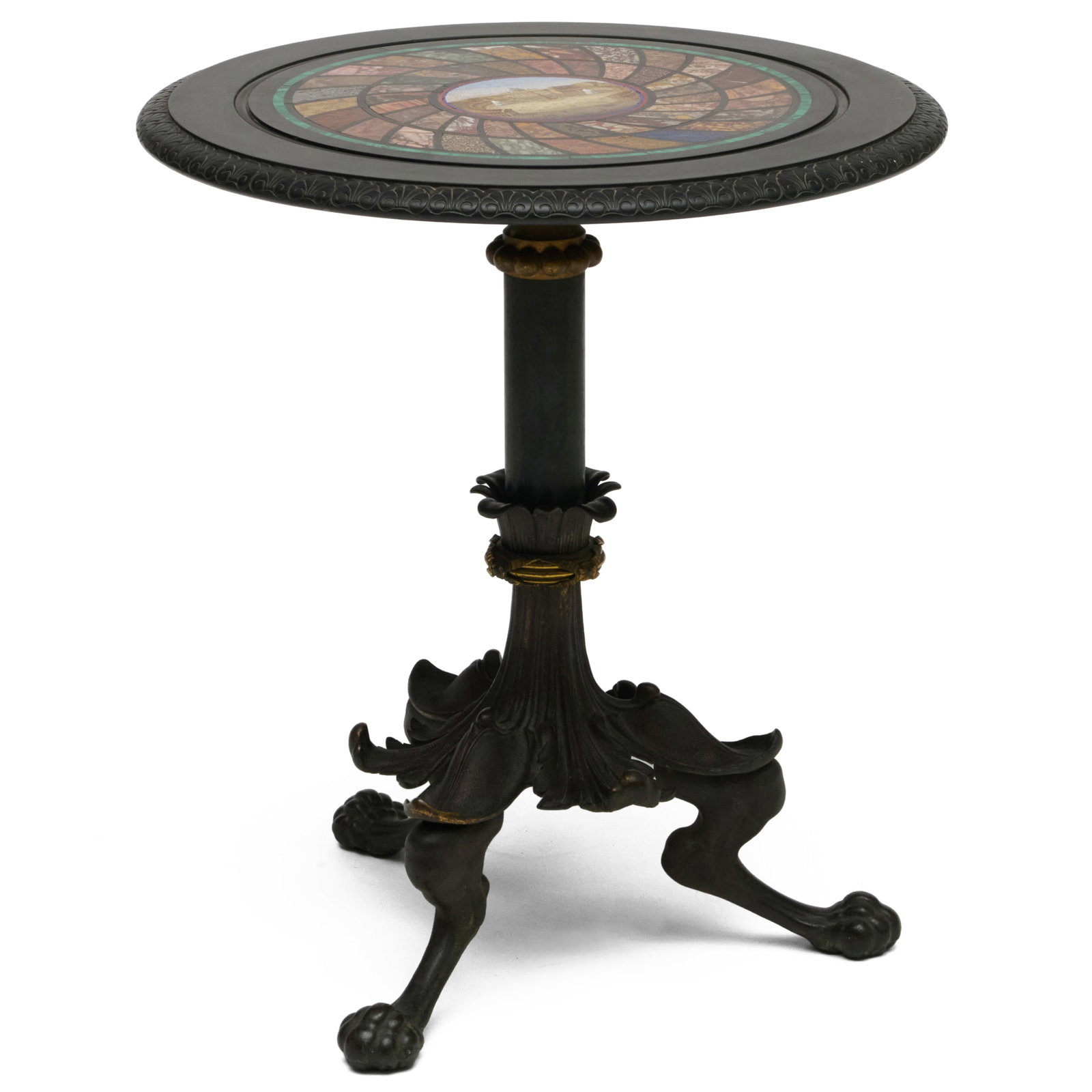 Italian Micromosaic, Specimen Marble, Ebonized Wood, Patinated Bronze and Parcel-Gilt Tripod Table (1 of 8)