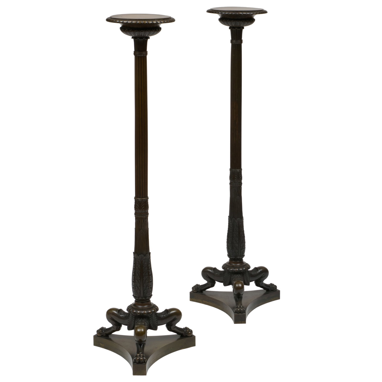 Pair of Italian Fluted Bronze Torcheres, After the Antique: Pair of Italian Fluted Bronze Torcheres, After the Antique 4 ft. 5 1/2 in diam. of top x 16 in. at the base. Property of a New York Collector