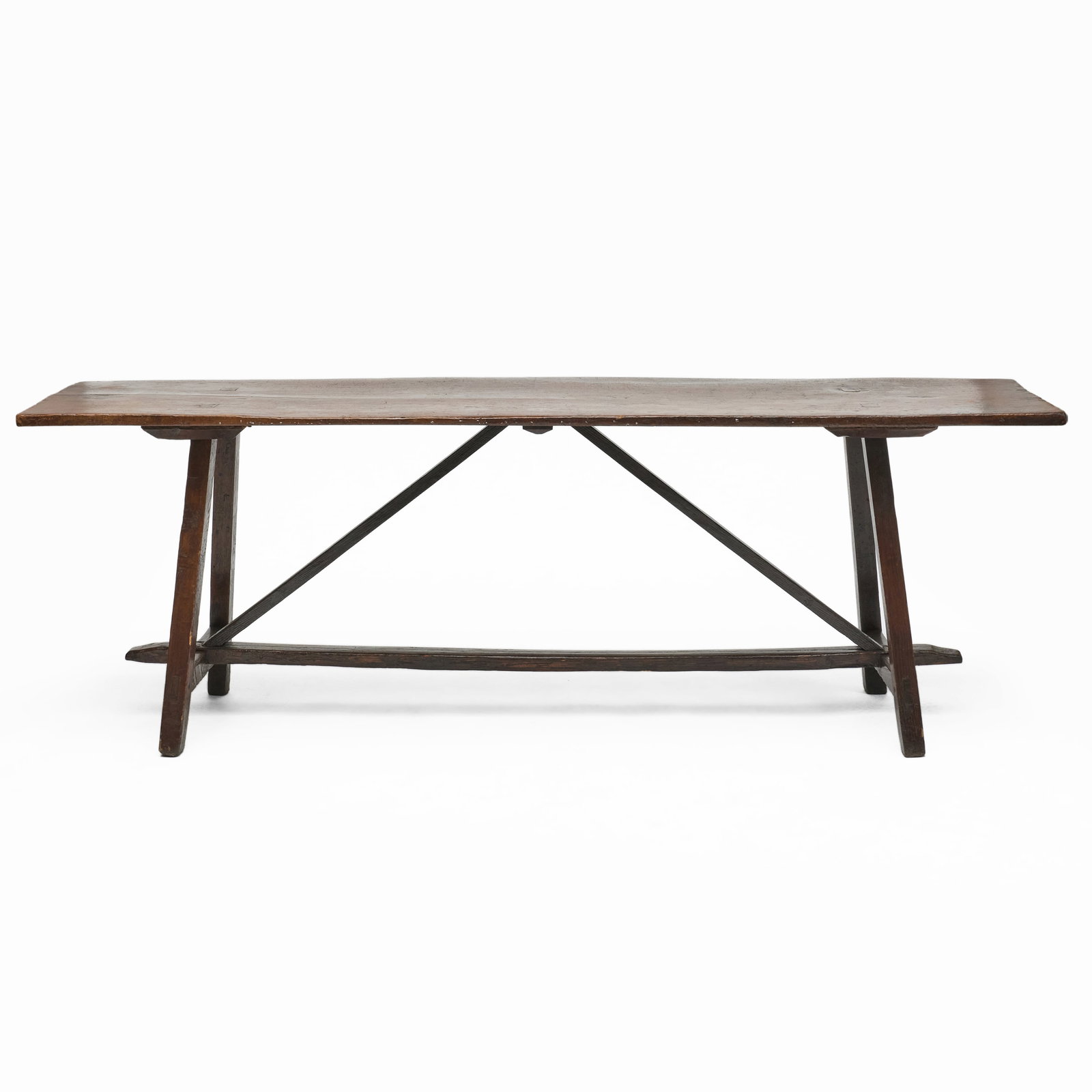 Continental Rustic Stained Oak Trestle Table - 2