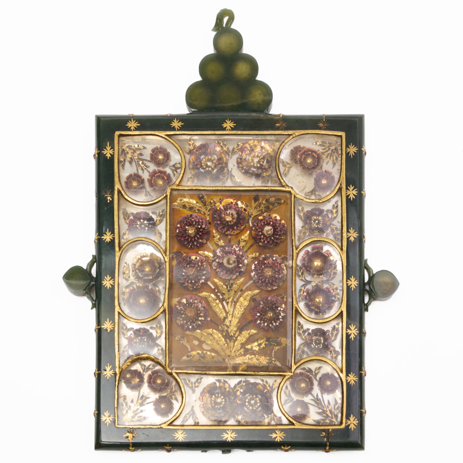 Two Indian Hardstone, Gold and Ruby Mirrors - 7