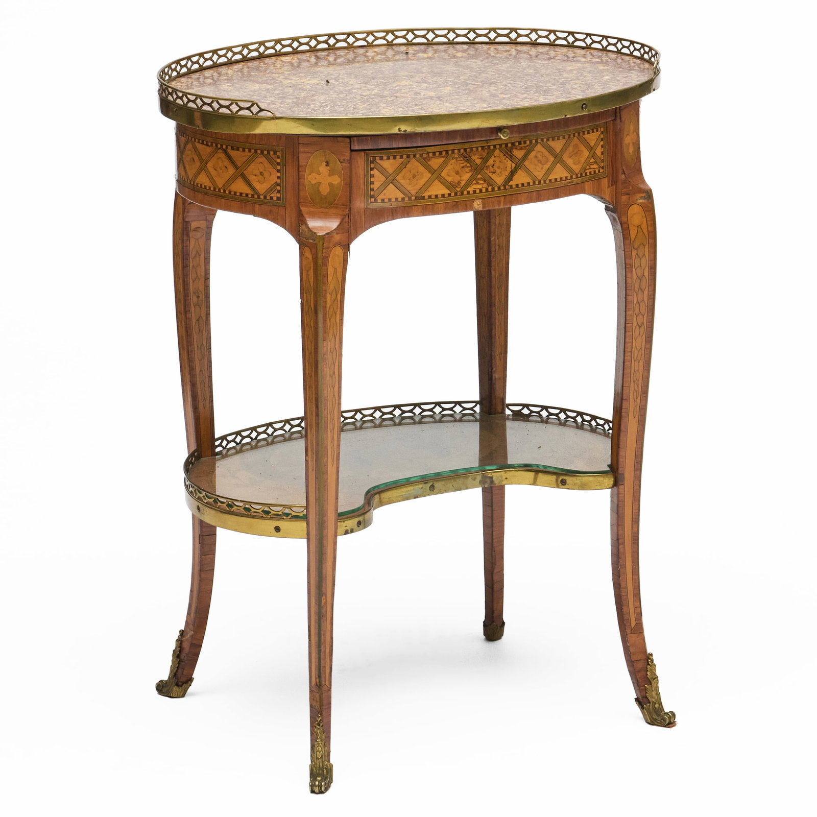 Louis XV/XVI Ormolu and Brass-Mounted Tulipwood and Birch Marquetry Table a Ecrire (1 of 9)