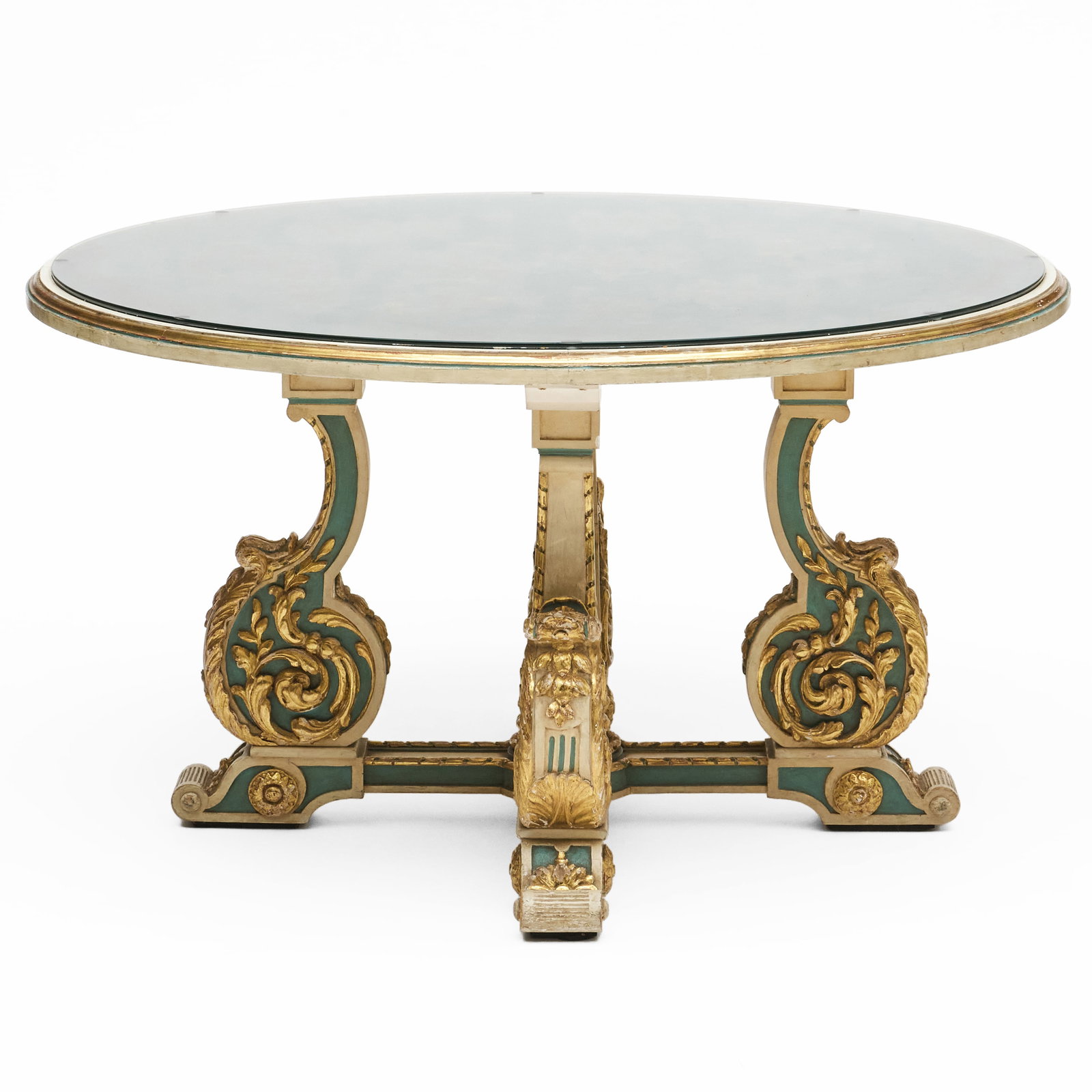 Large Continental Baroque Style Painted and Parcel-Gilt Center Table, in the Manner of Maison Jansen (1 of 7)