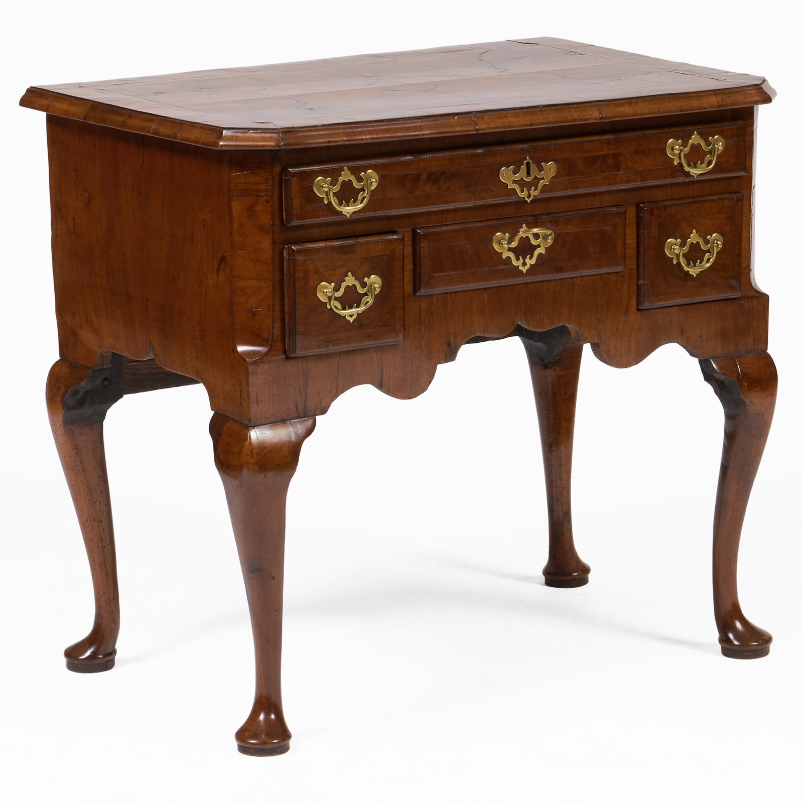 Queen Anne Crossbanded Burlwood and Walnut Lowboy (1 of 8)