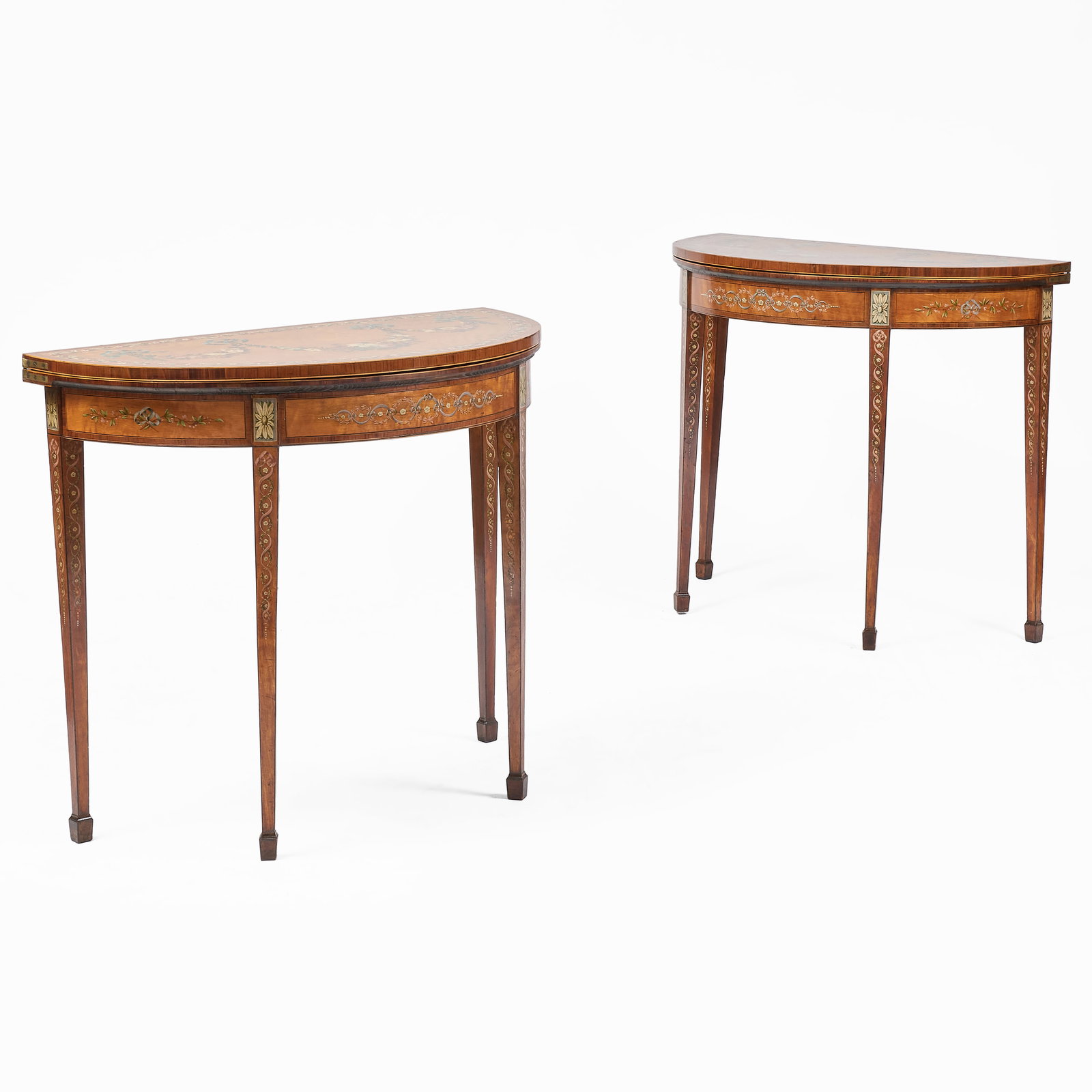 Pair of George III Polychrome-Painted Satinwood Games Tables (1 of 8)