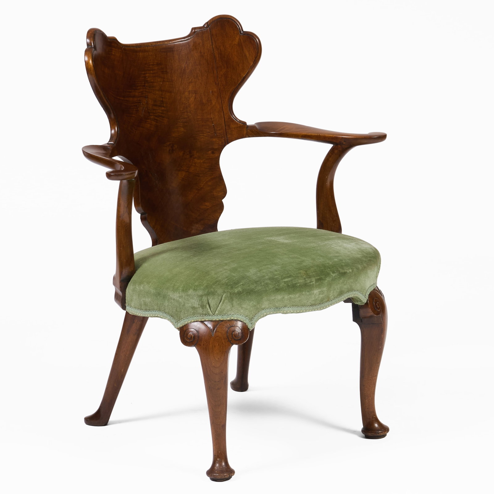 George II Mahogany and Upholstered Armchair: George II Mahogany and Upholstered Armchair 35 x 26 1/2 x 22 1/2 in., seat height 16 1/2 in.