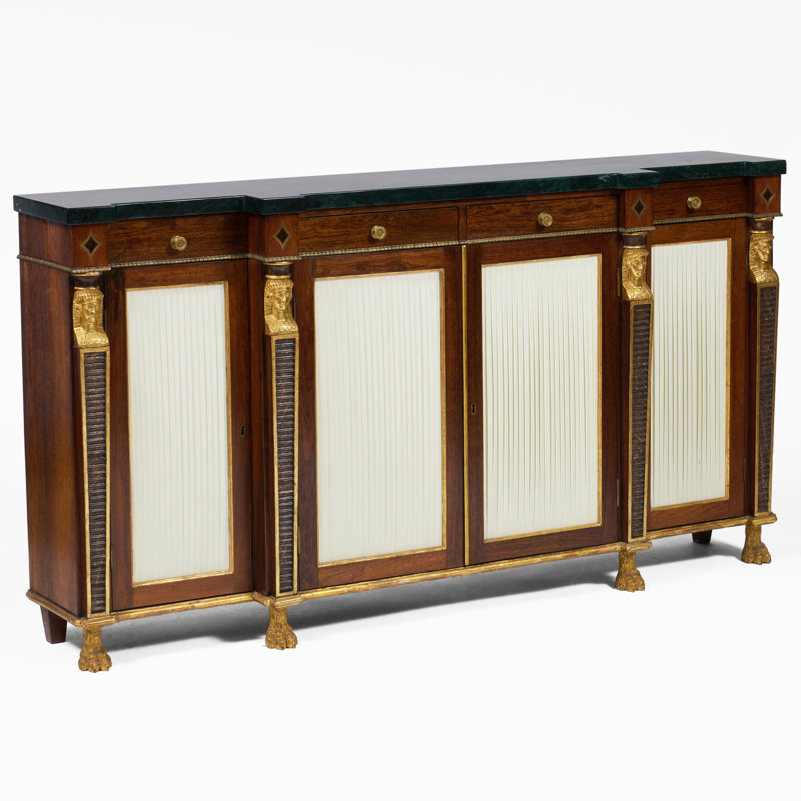 Regency Brass-Inlaid Rosewood, Ebonized and Parcel-Gilt Breakfront Cabinet with Marble Top (1 of 11)