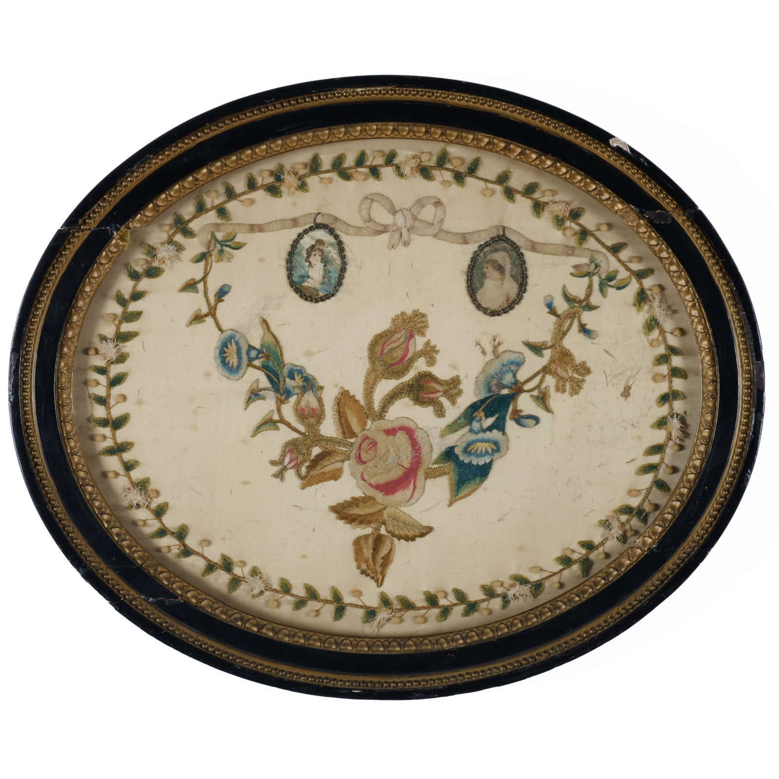 Regency Needlework, Stumpwork, and Painted Silk Picture with Portraits (1 of 10)