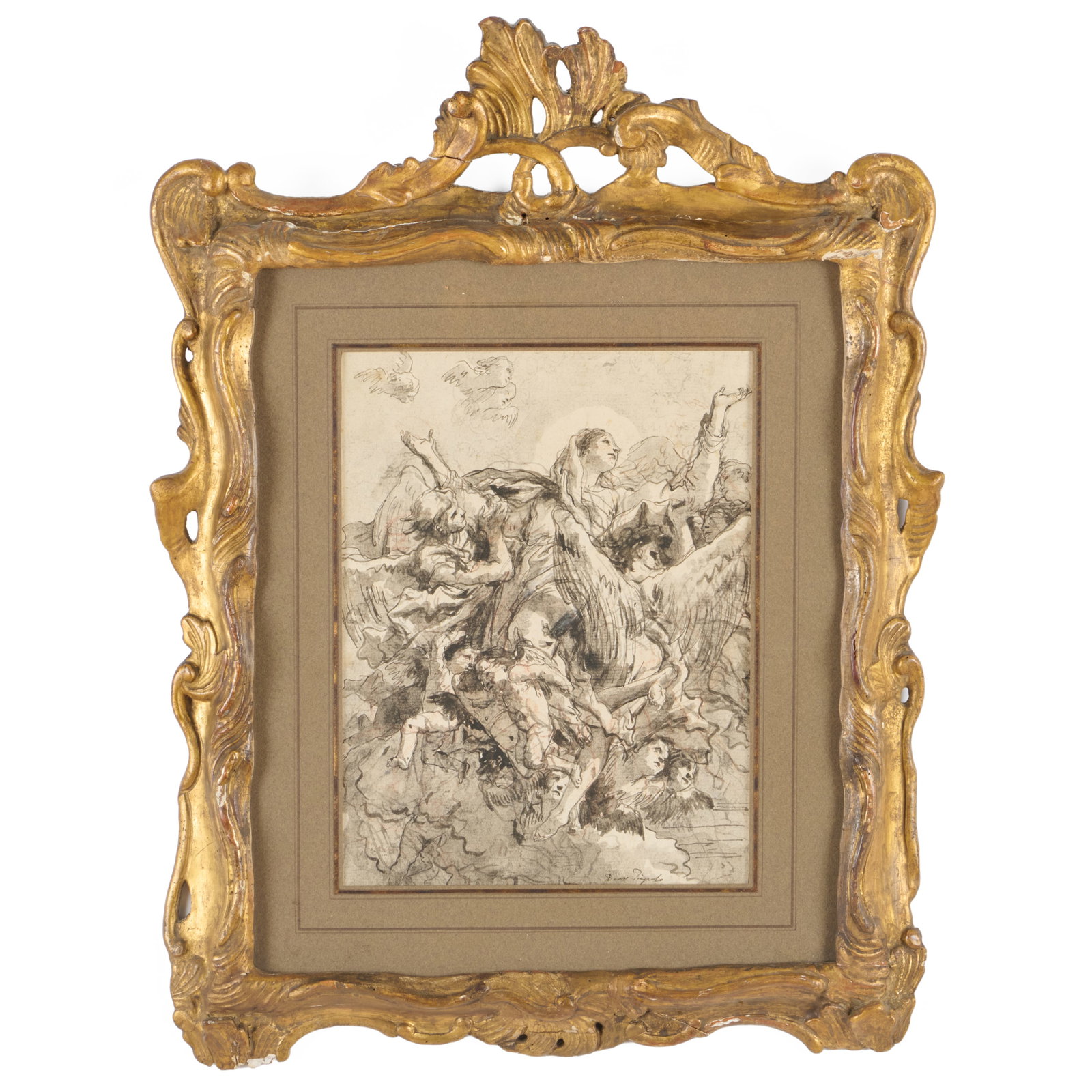 Attributed to Giovanni Domenico Tiepolo (1727-1802): Assumption of the Virgin: Attributed to Giovanni Domenico Tiepolo (1727-1802): Assumption of the Virgin Ink, wash and sanguine on paper, signed 'Dom Tiepolo' lower right, with an indistinct collector's mark lower right. 13